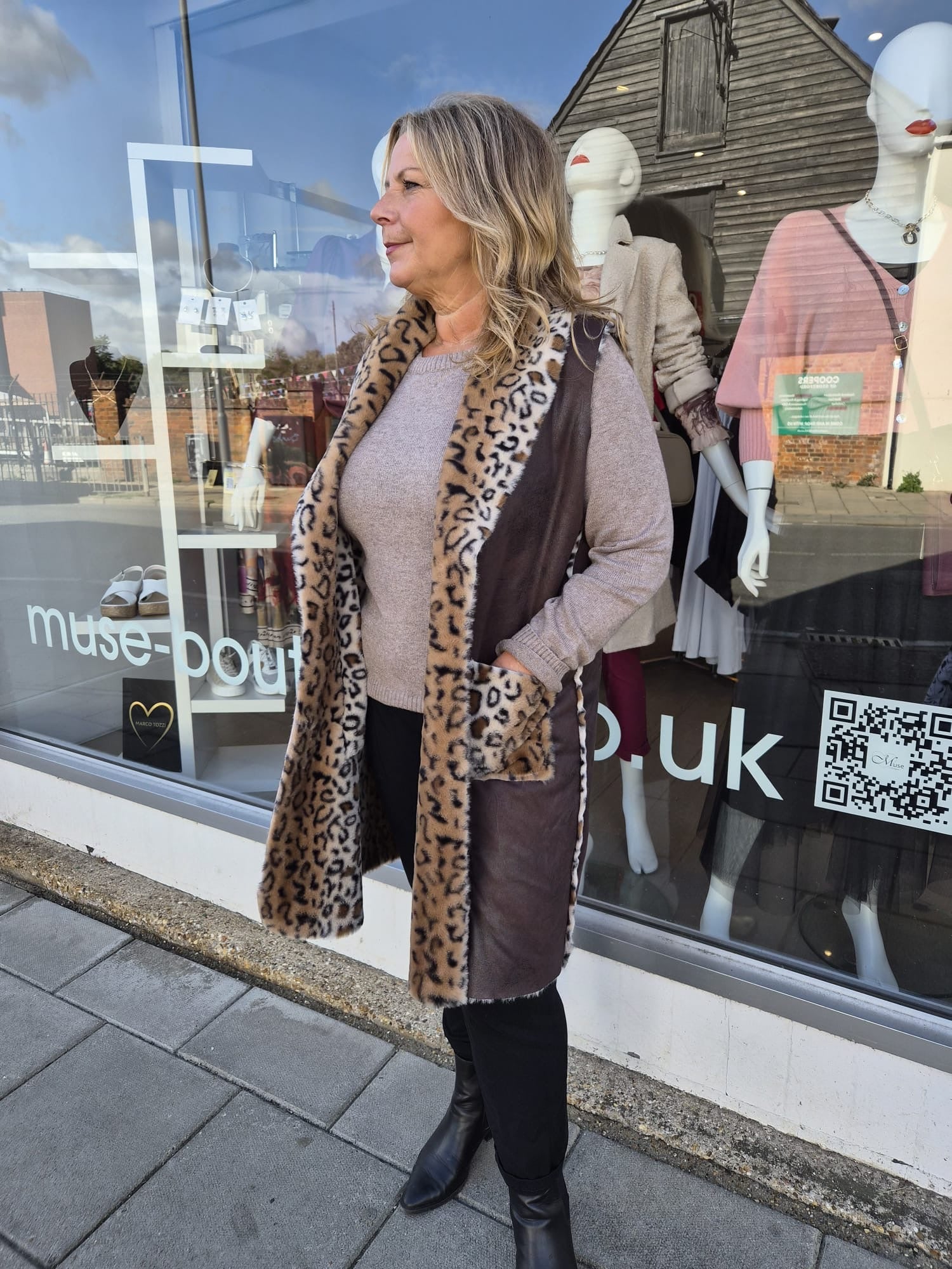 Suedette Leopard Trim Gilet