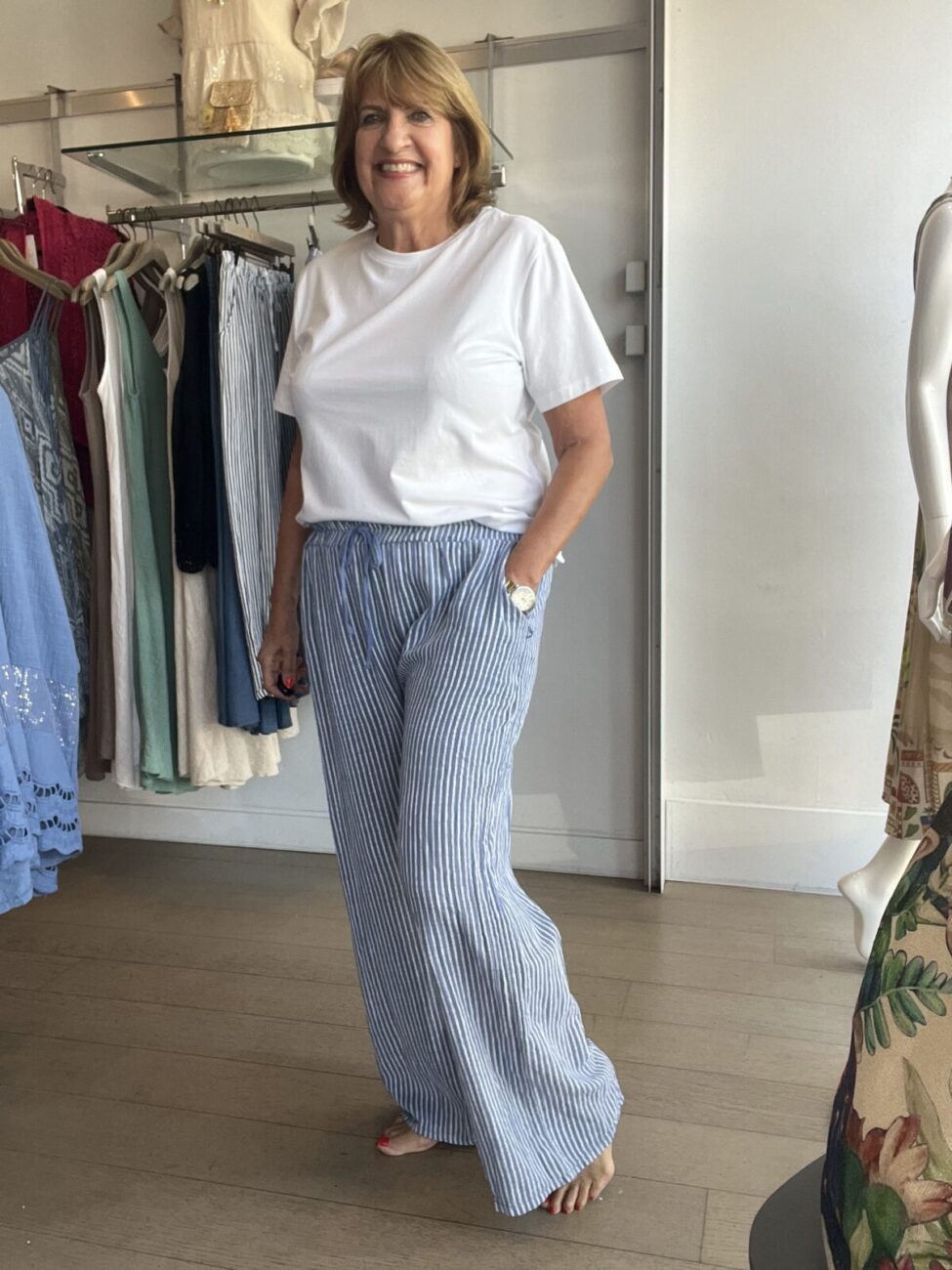 Stripey Easy Pants with Elasticated Waist image 0