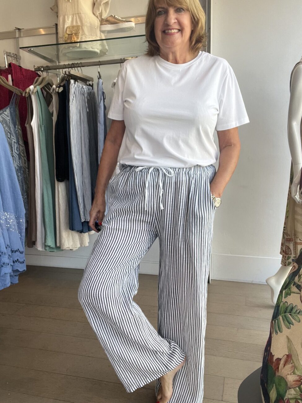 Stripey Easy Pants with Elasticated Waist image 7