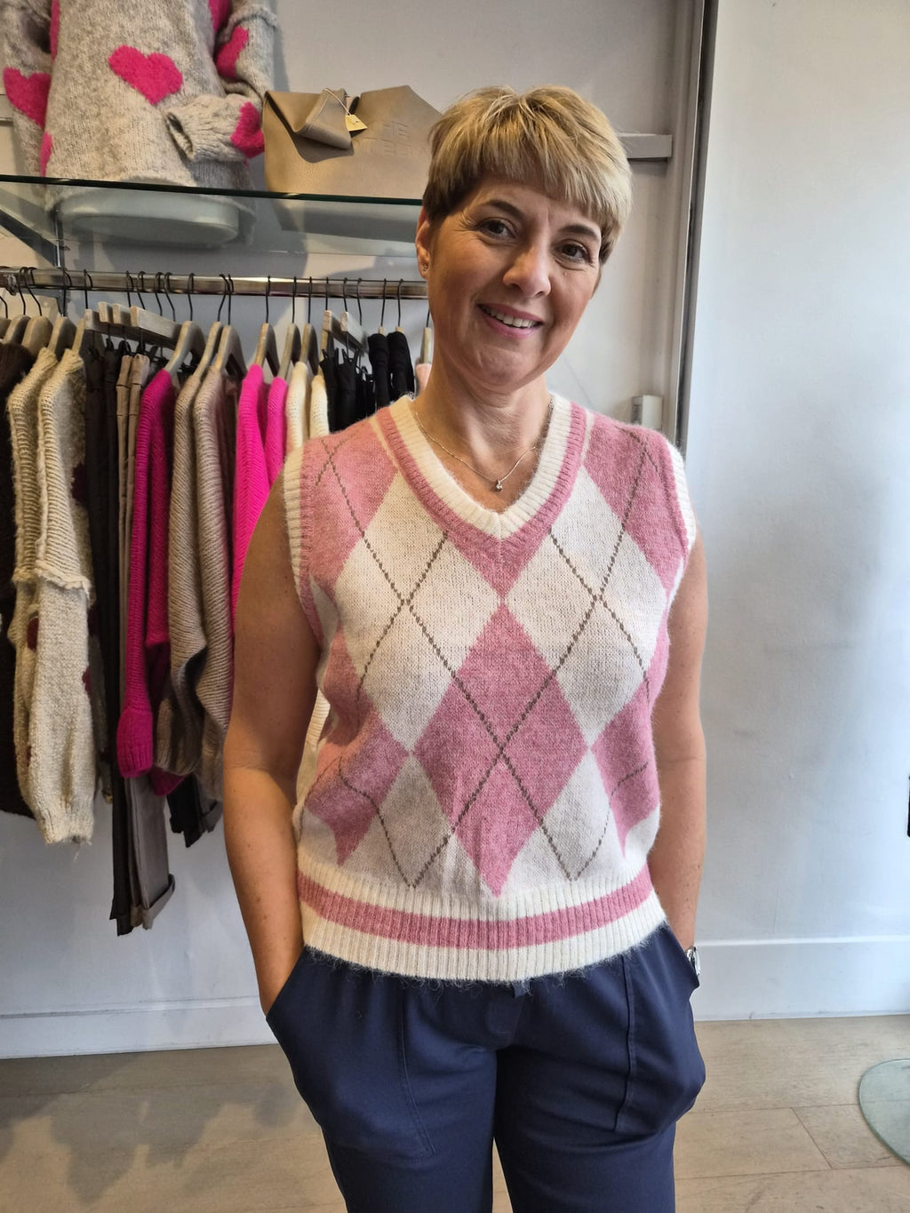 Argyle Knit Vest Top