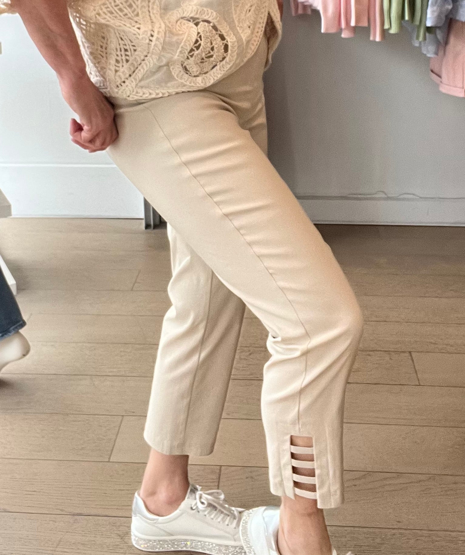 Robell Lena Plain Pant with Ladder detail at Ankle