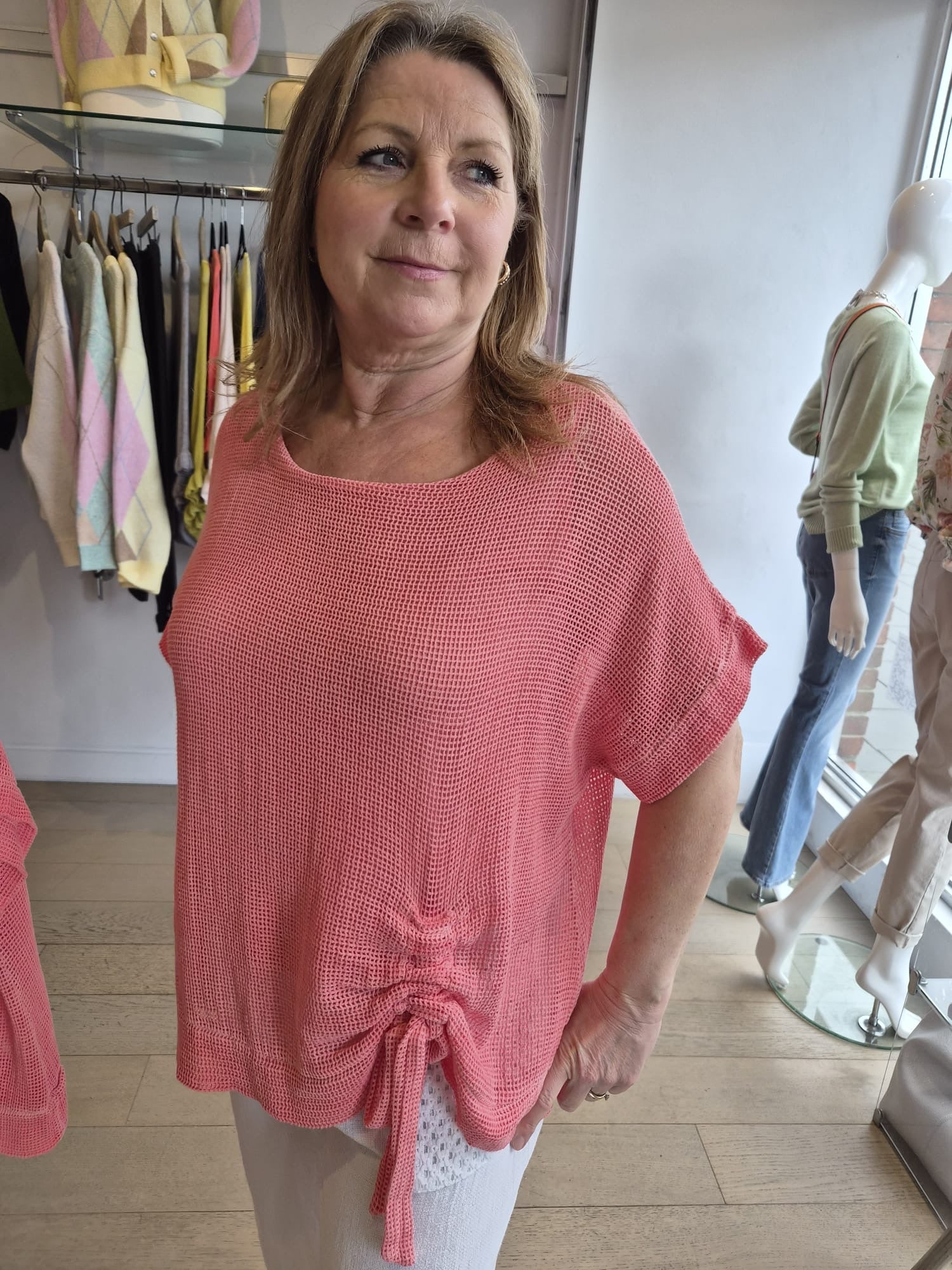 Millie Washed Linen Ruched Mesh Top