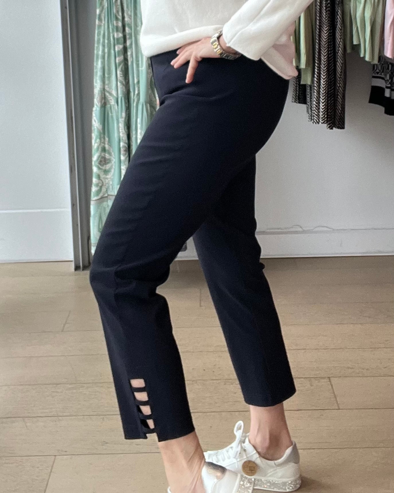 Robell Lena Plain Pant with Ladder detail at Ankle