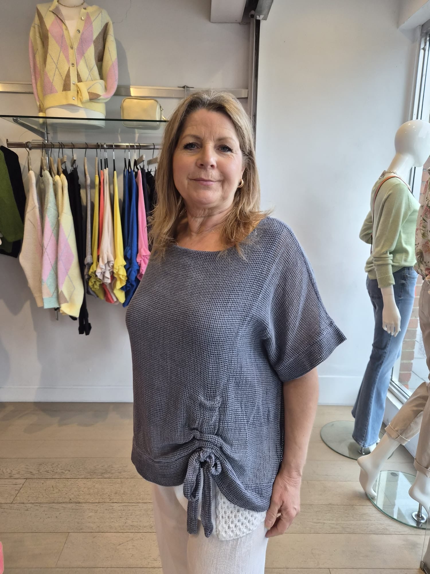 Millie Washed Linen Ruched Mesh Top