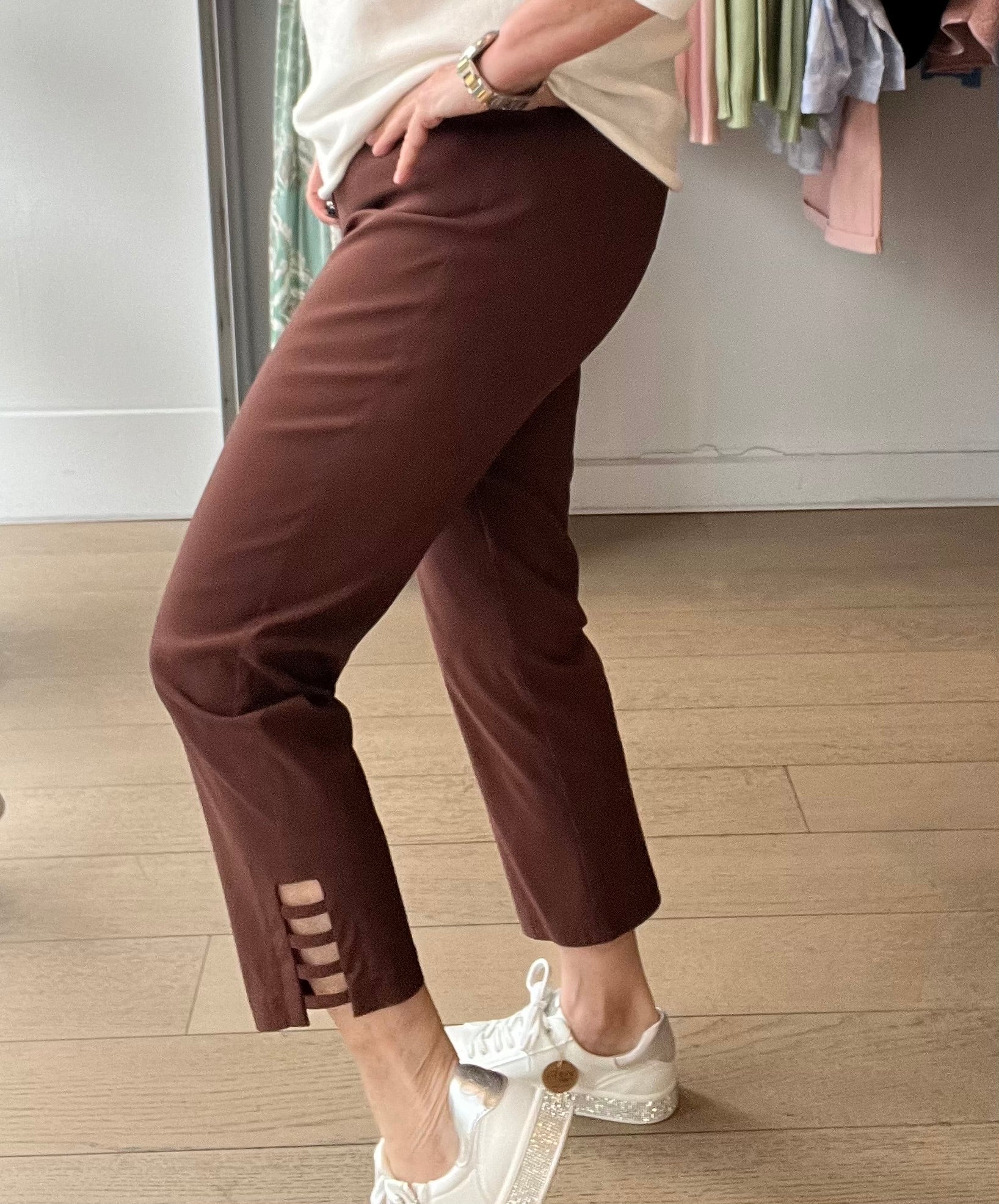 Robell Lena Plain Pant with Ladder detail at Ankle