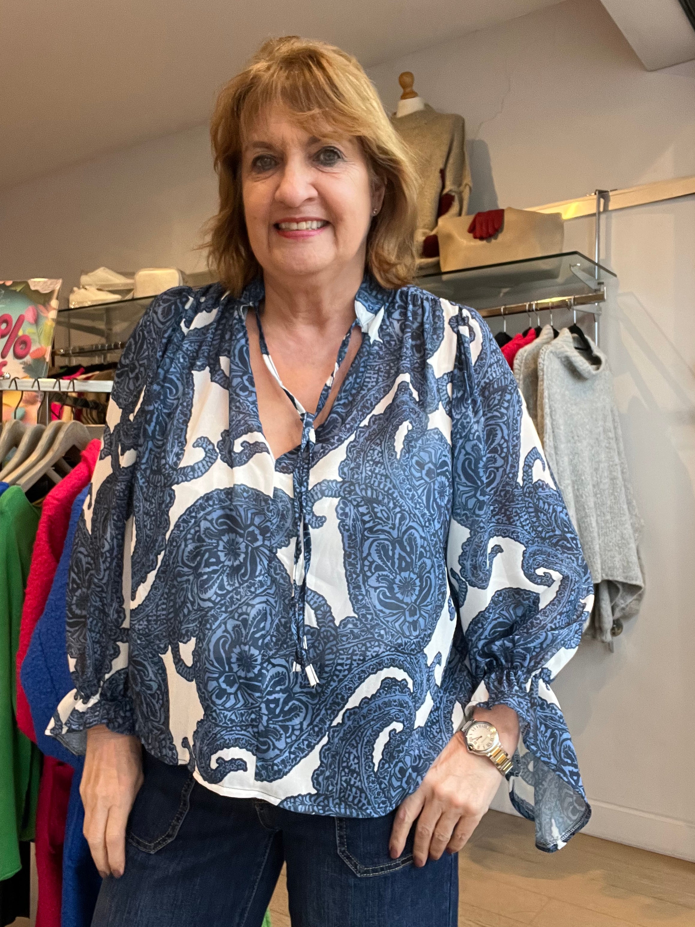 Georgie Printed Tie Neck Blouse