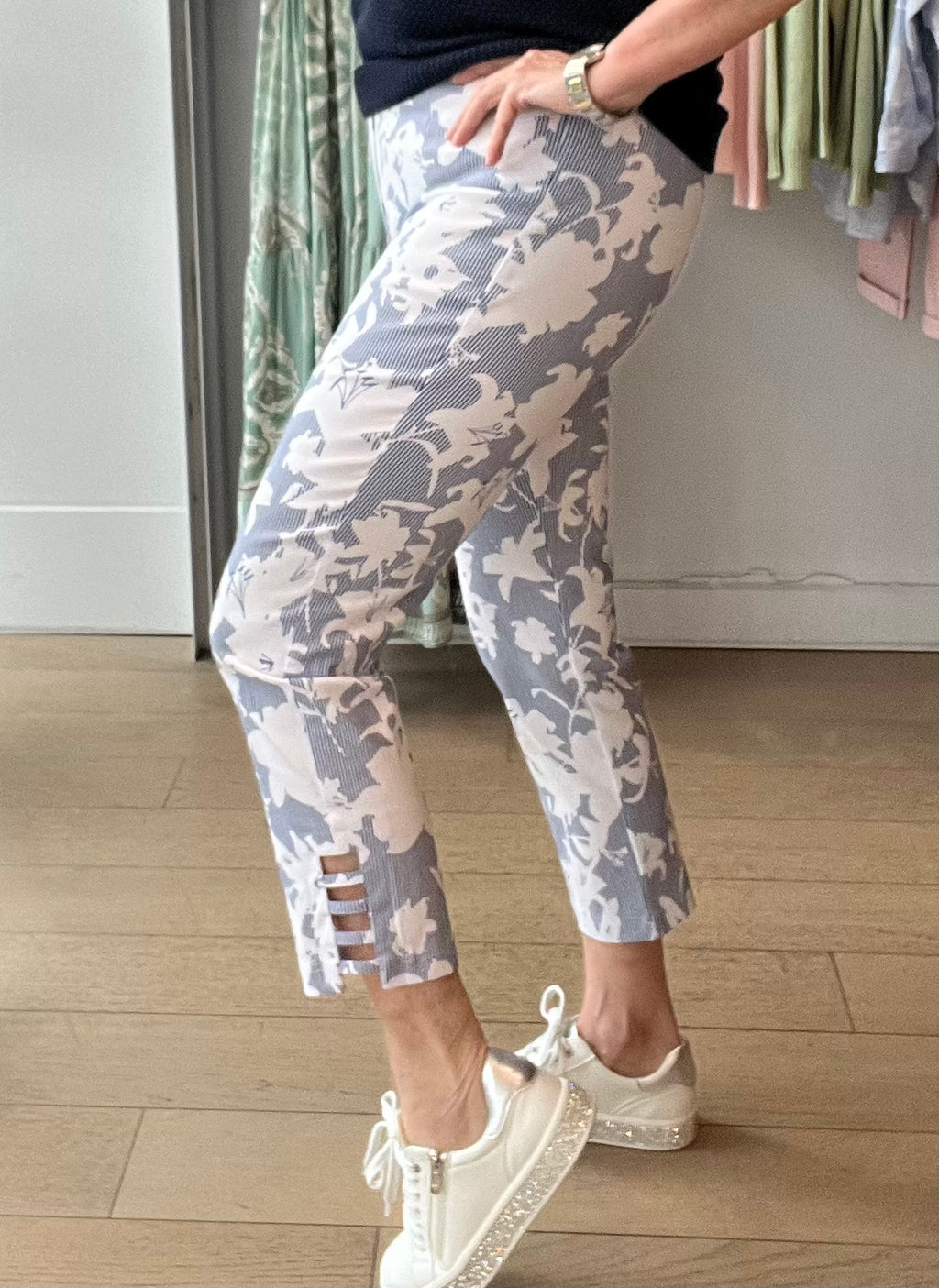 Robell Lena Ankle Grazer Printed Pant with Ladder Detail