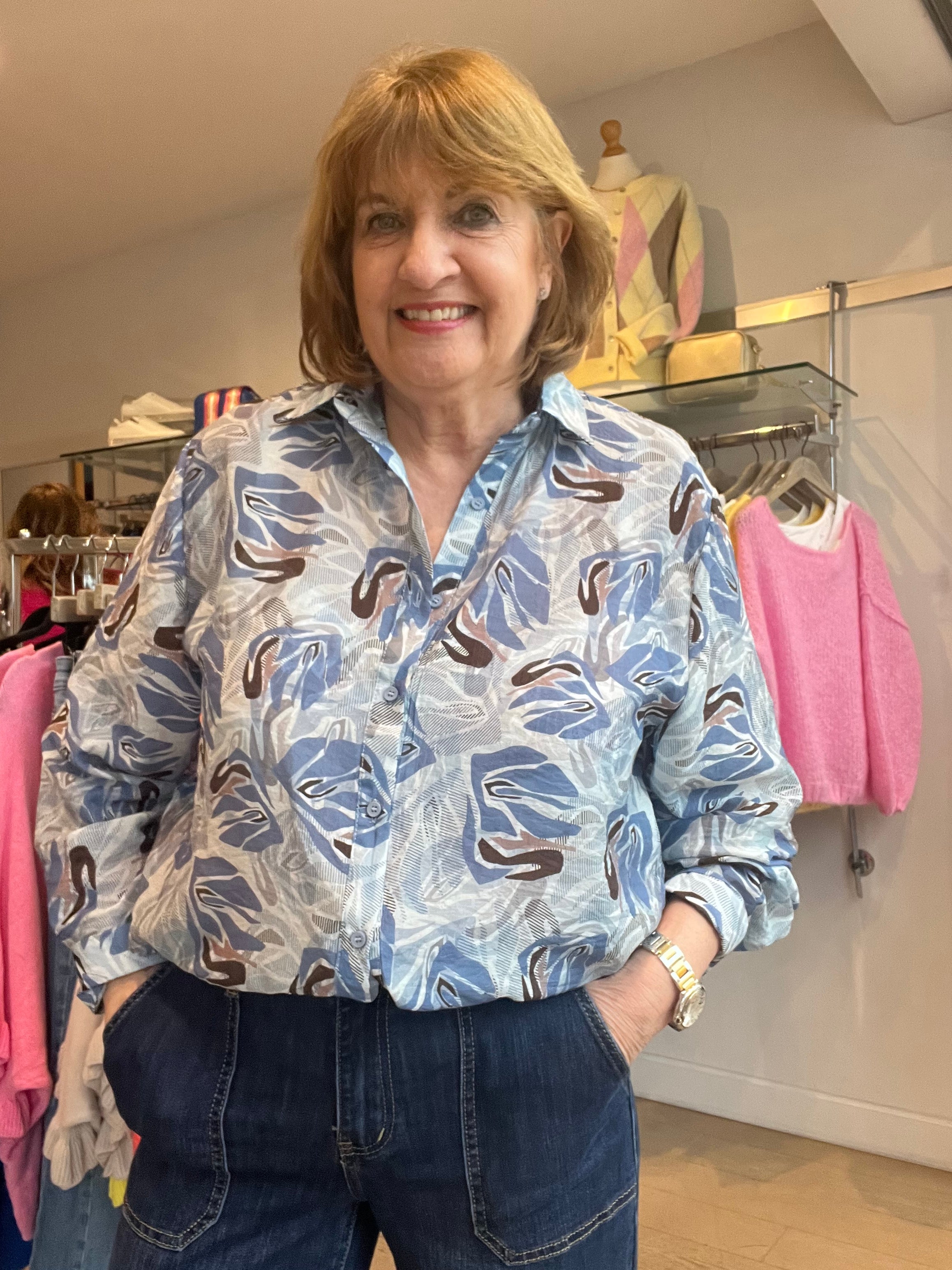 Delia Blues Printed Voile Top