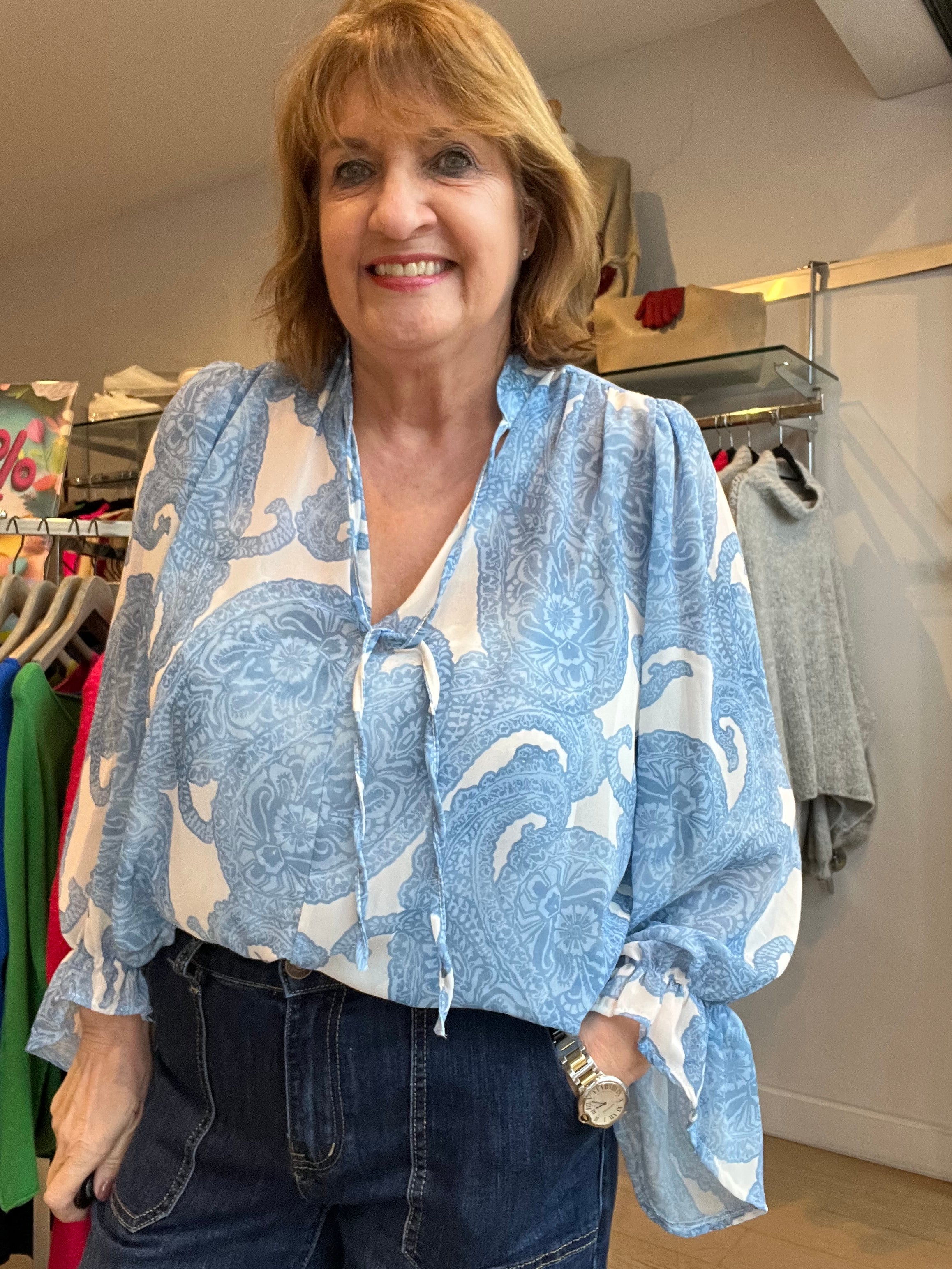 Georgie Printed Tie Neck Blouse