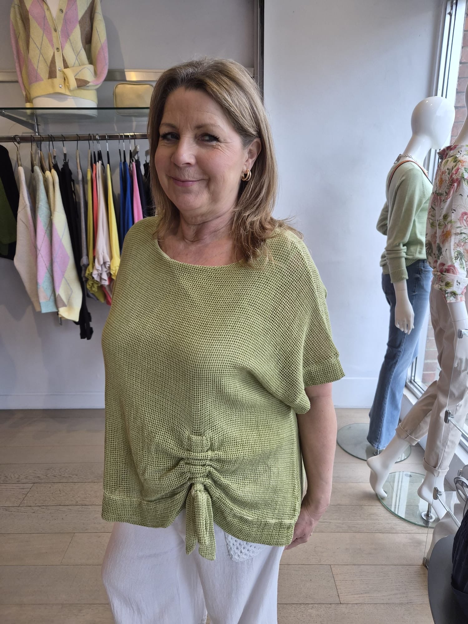 Millie Washed Linen Ruched Mesh Top