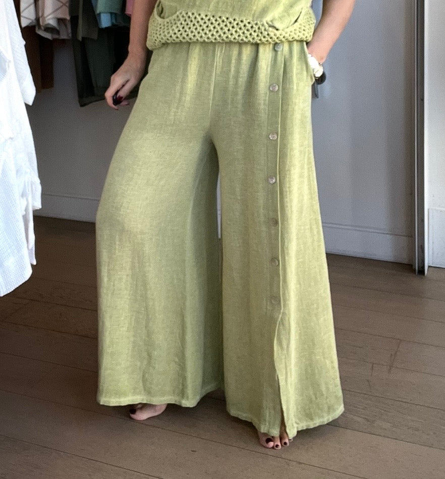 Margo Washed Linen Button Detail Pant