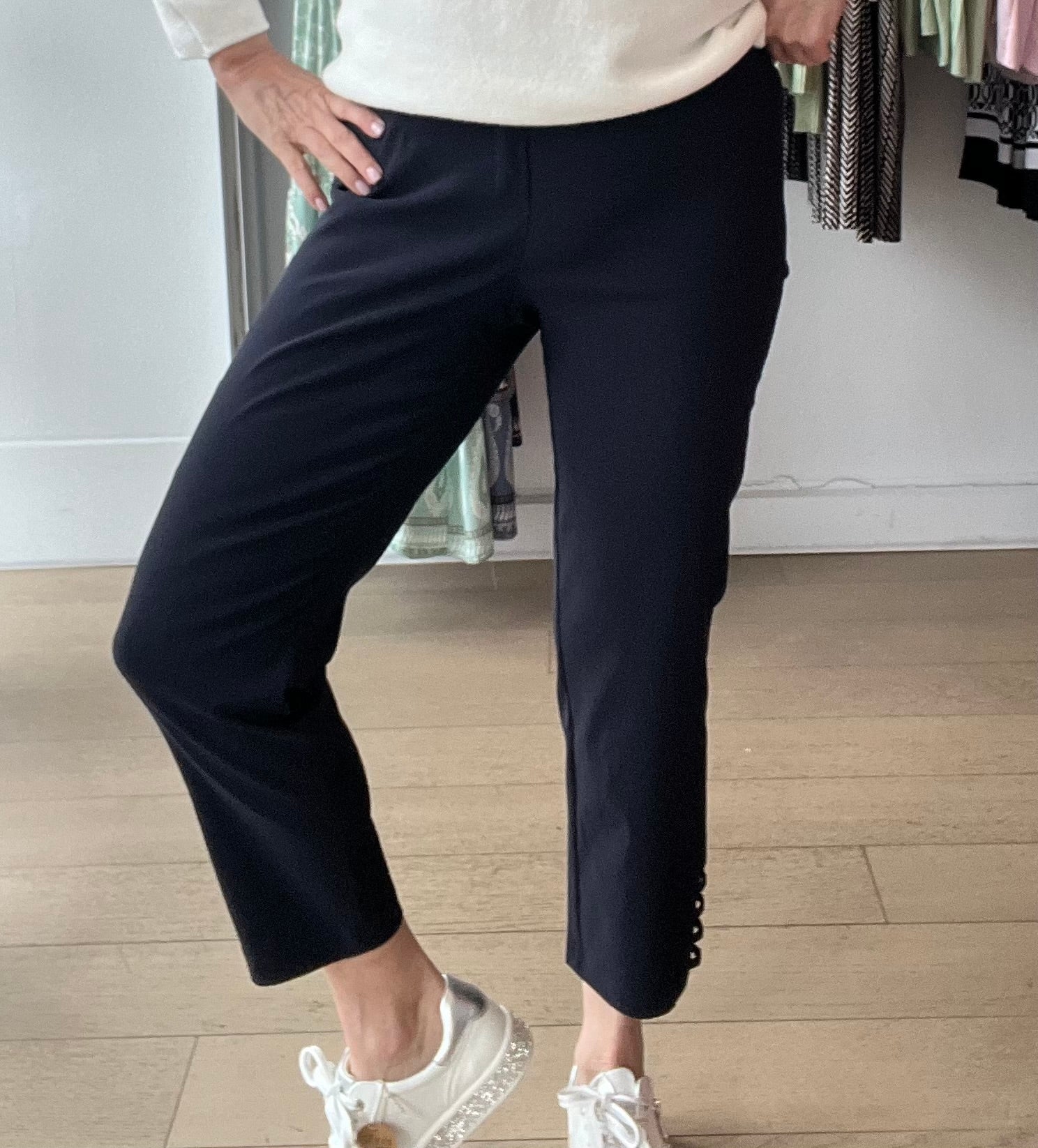 Robell Lena Plain Pant with Ladder detail at Ankle