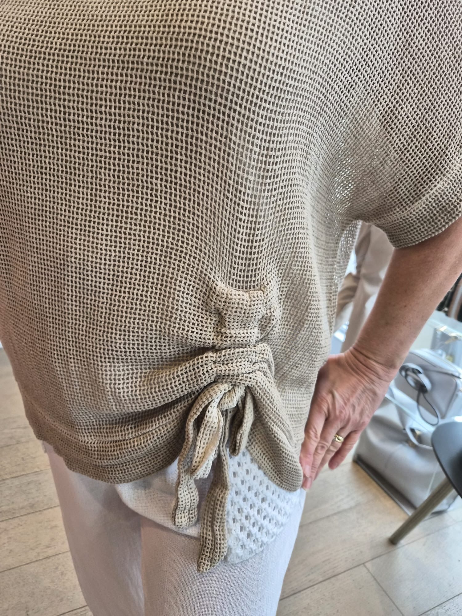 Millie Washed Linen Ruched Mesh Top