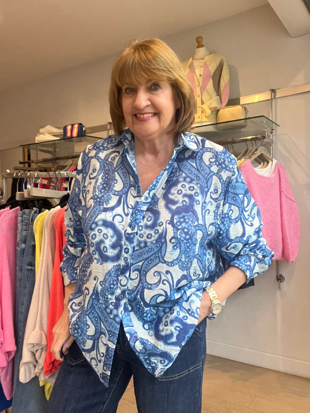 Alicia Blues Voile Printed Shirt