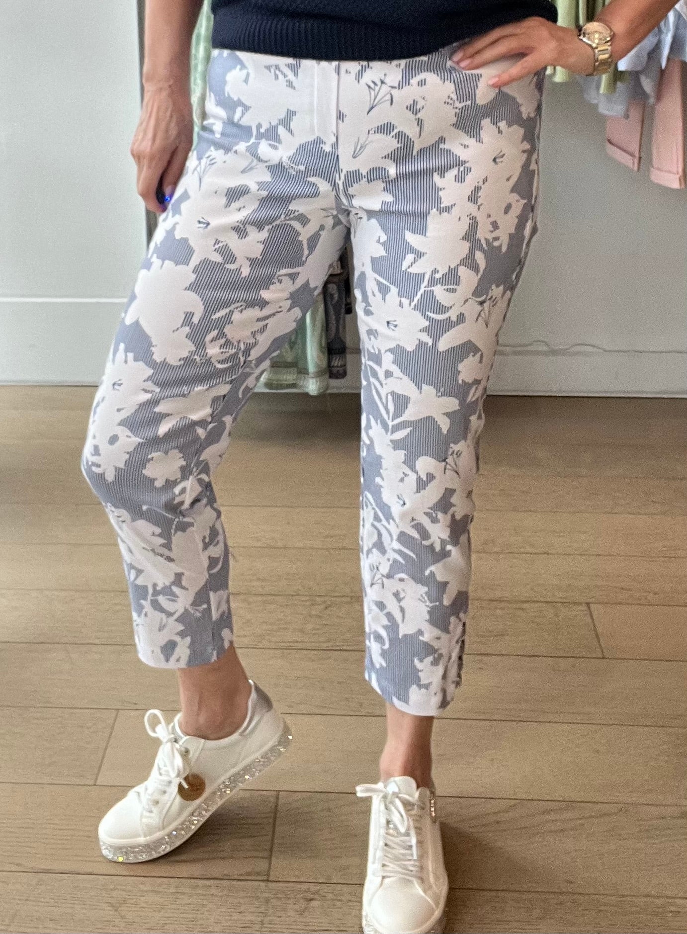 Robell Lena Ankle Grazer Printed Pant with Ladder Detail