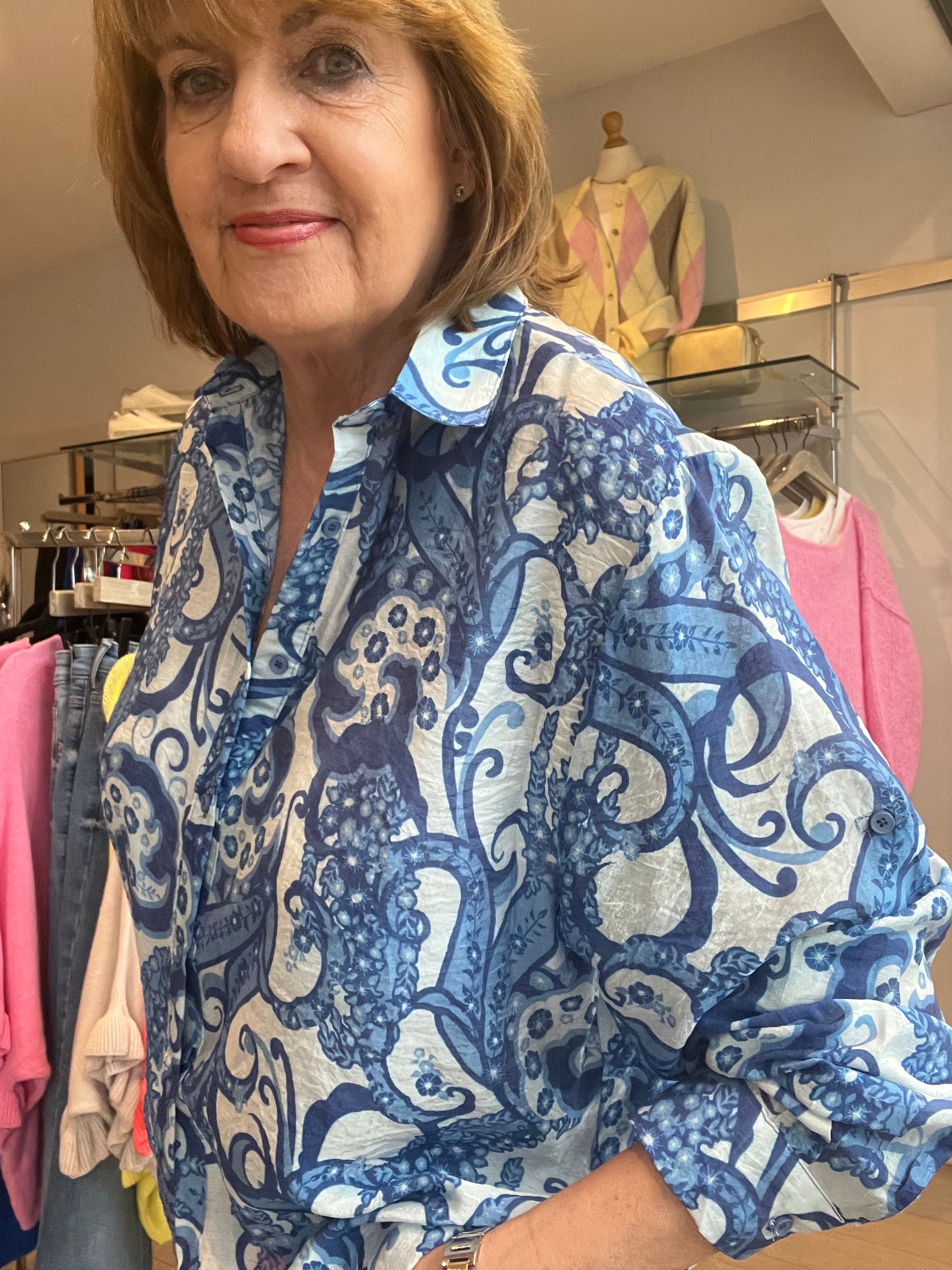 Alicia Blues Voile Printed Shirt