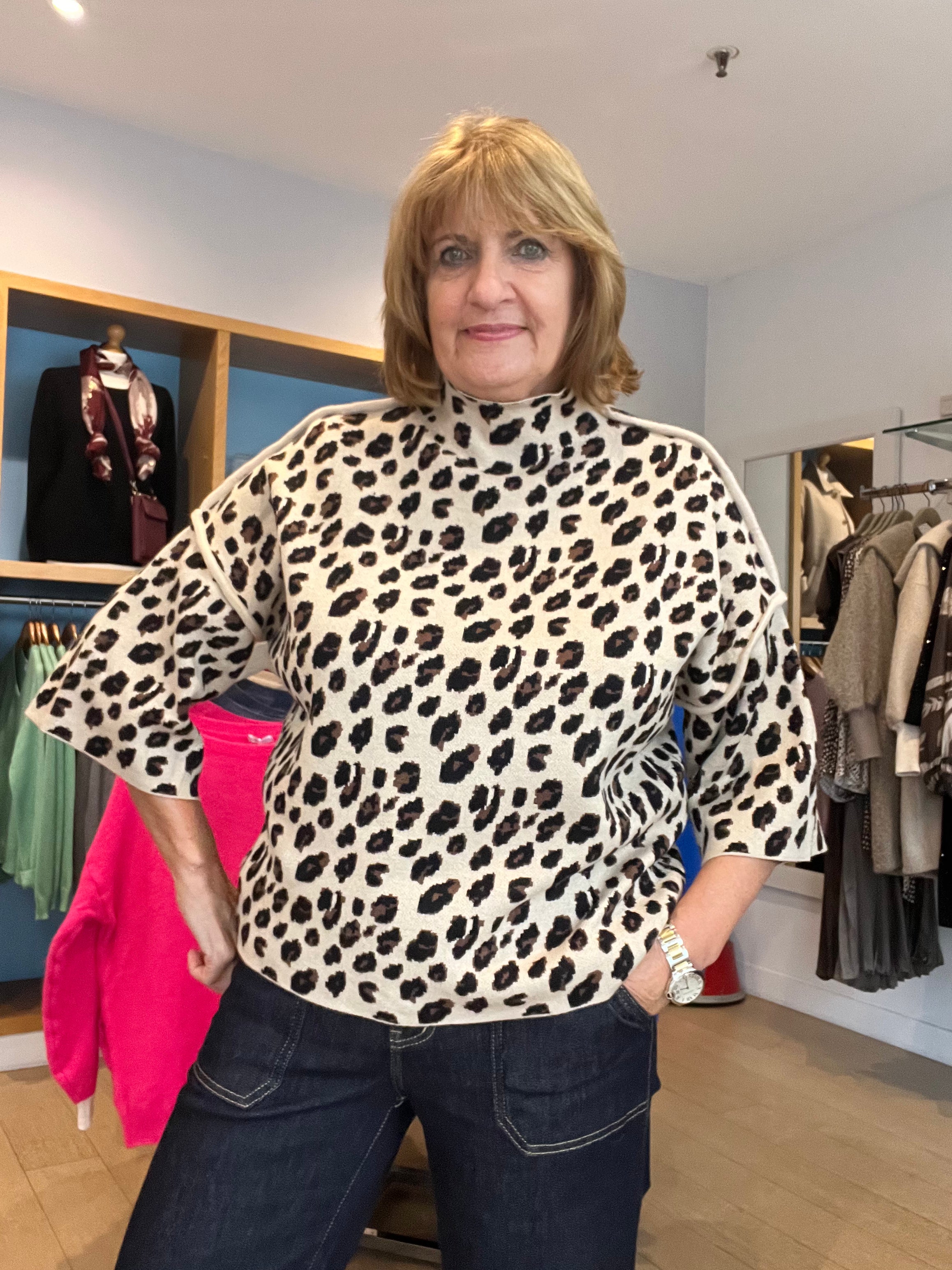 Leopard Funnel Neck Knit