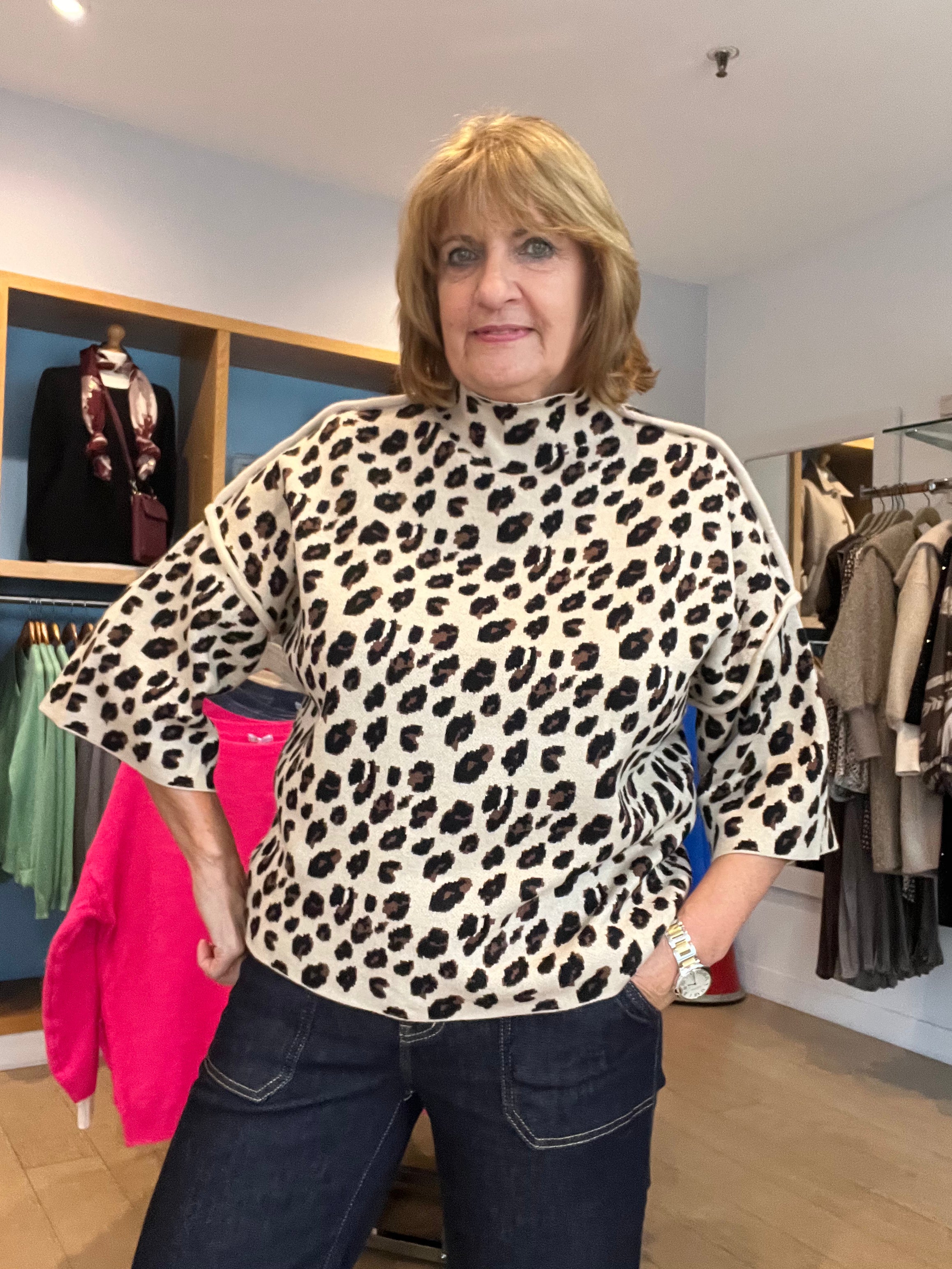 Leopard Funnel Neck Knit