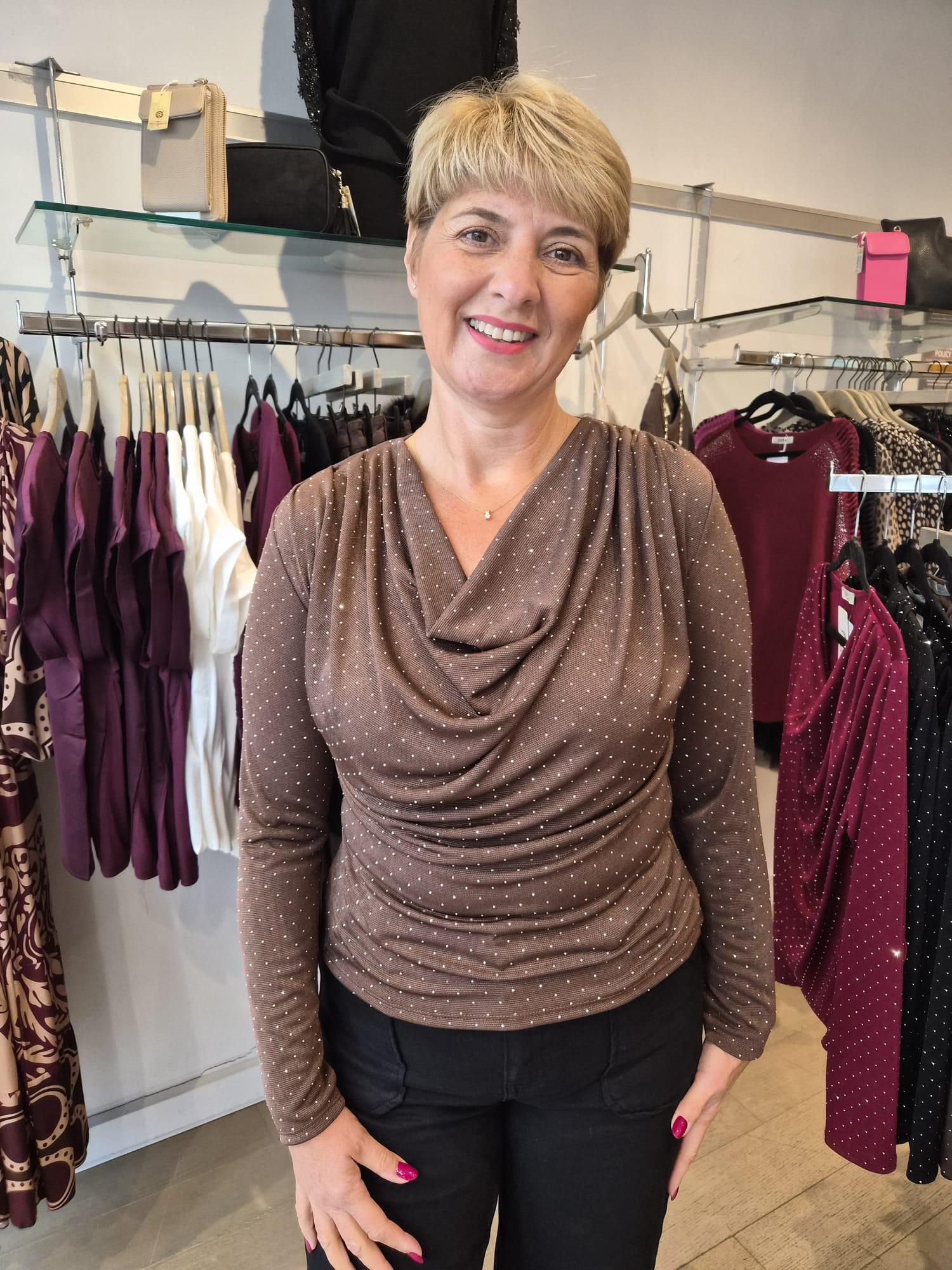 Jade Jersey Cowl Neck Diamanté Top