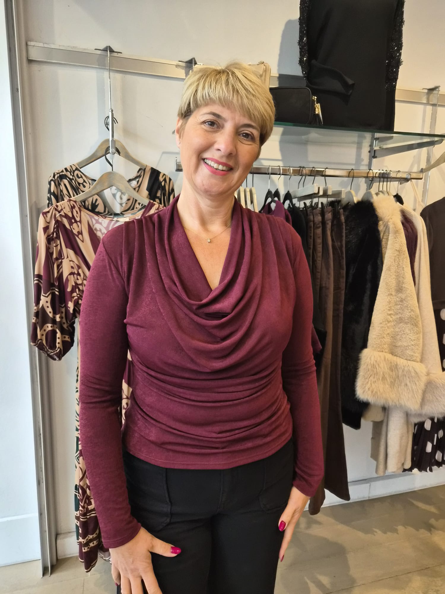 Jayla Jersey Plain Cowl Neck Long Sleeve Top