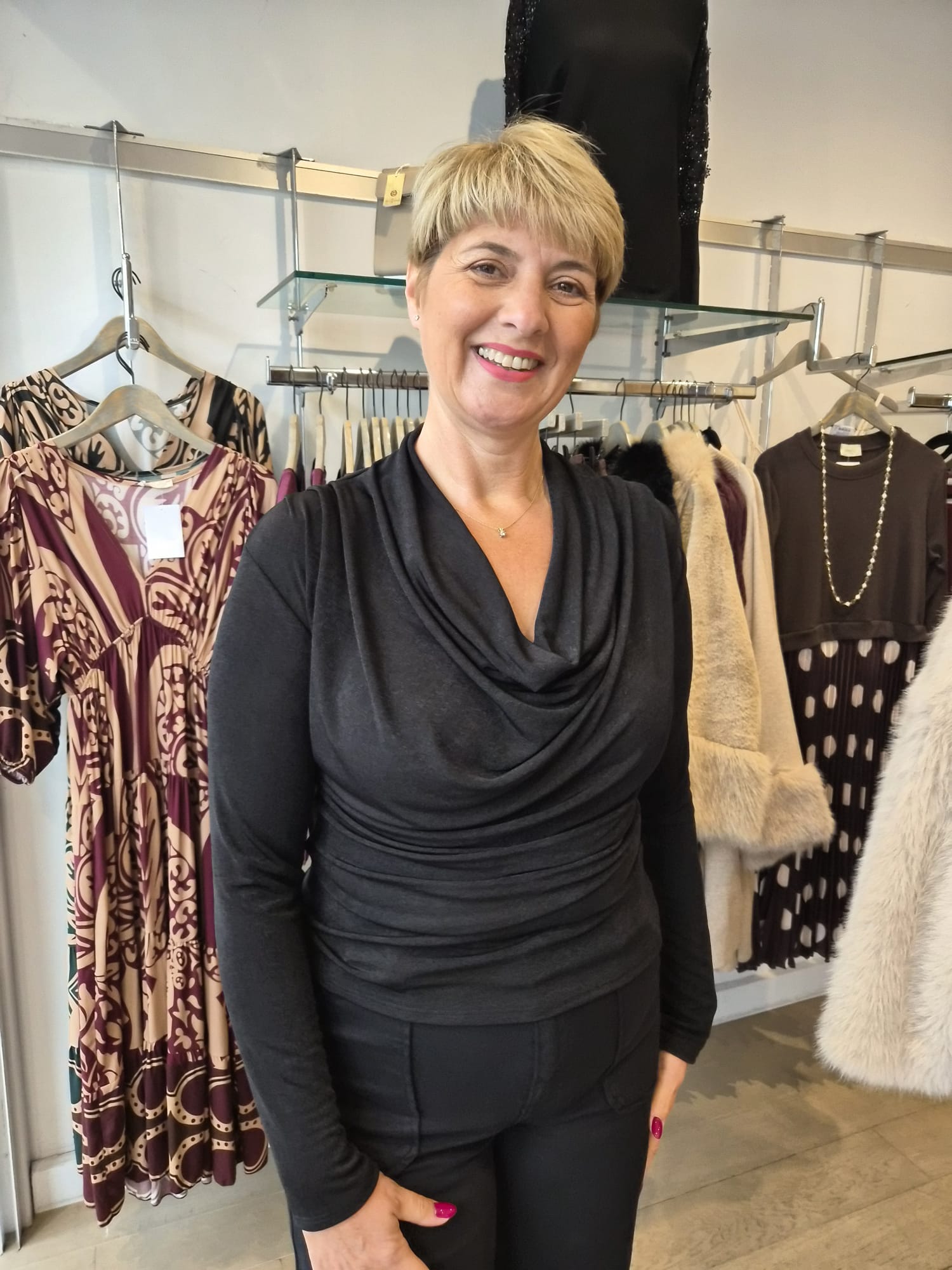 Jayla Jersey Plain Cowl Neck Long Sleeve Top