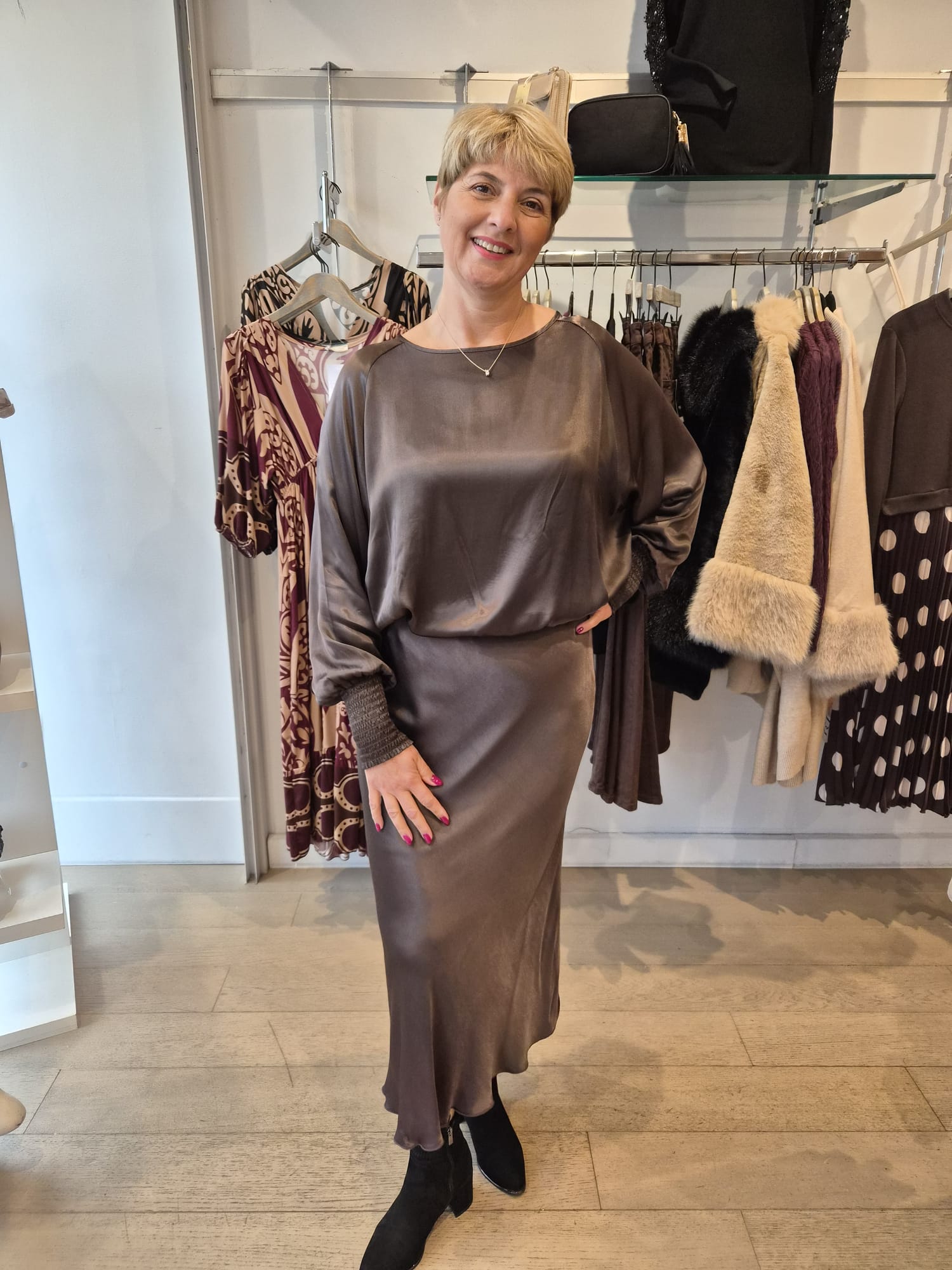 Sasha Satin Sheered Cuff Top