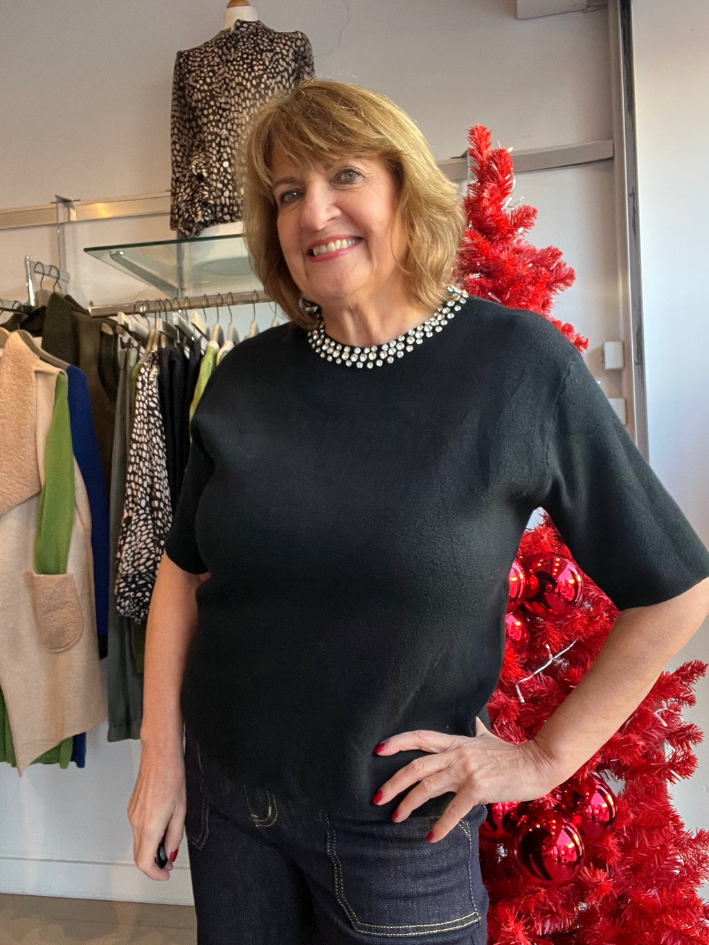 Dani Diamanté Trim Knit Top