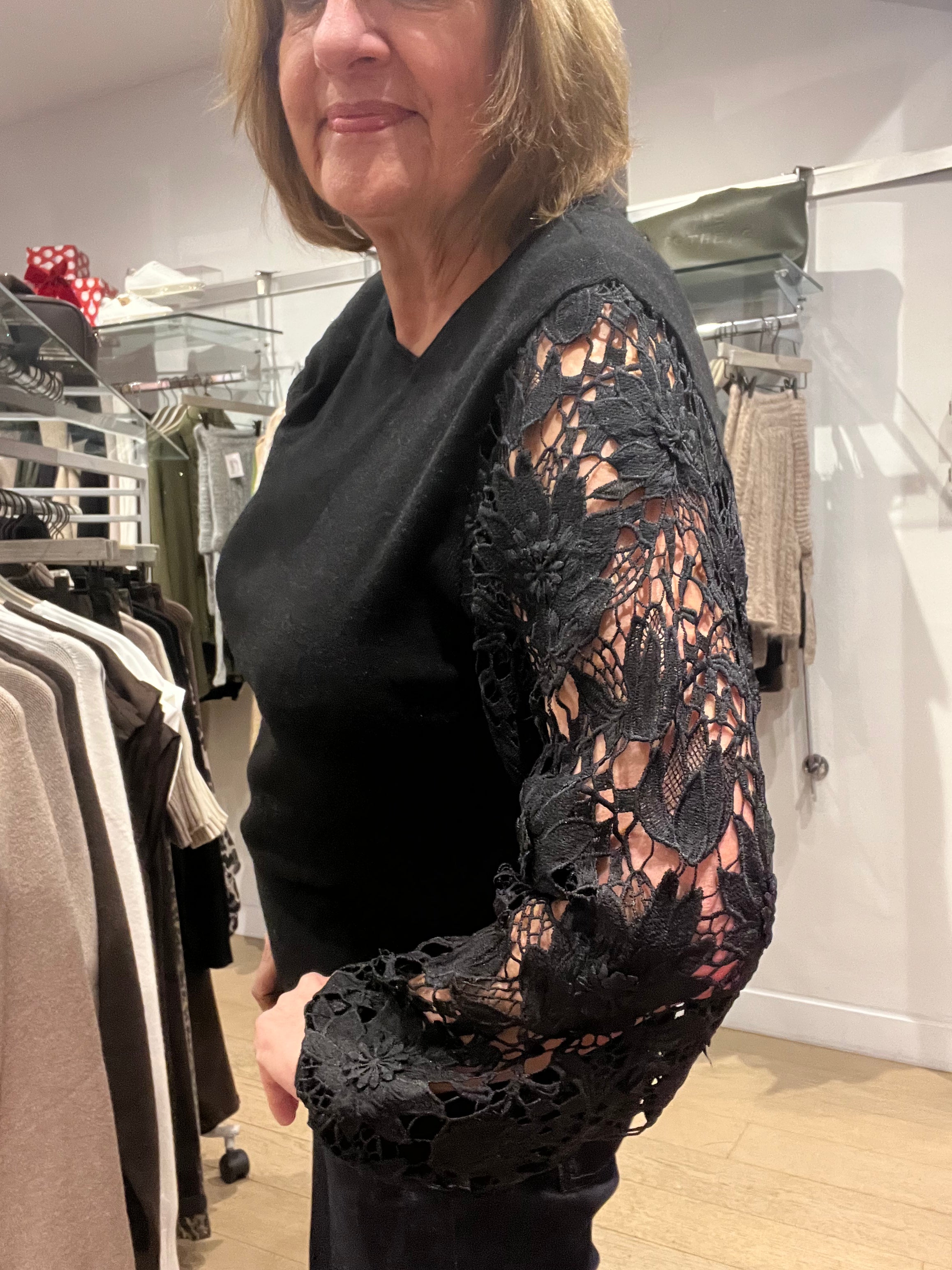 Clara Crochet Sleeve Knit Top