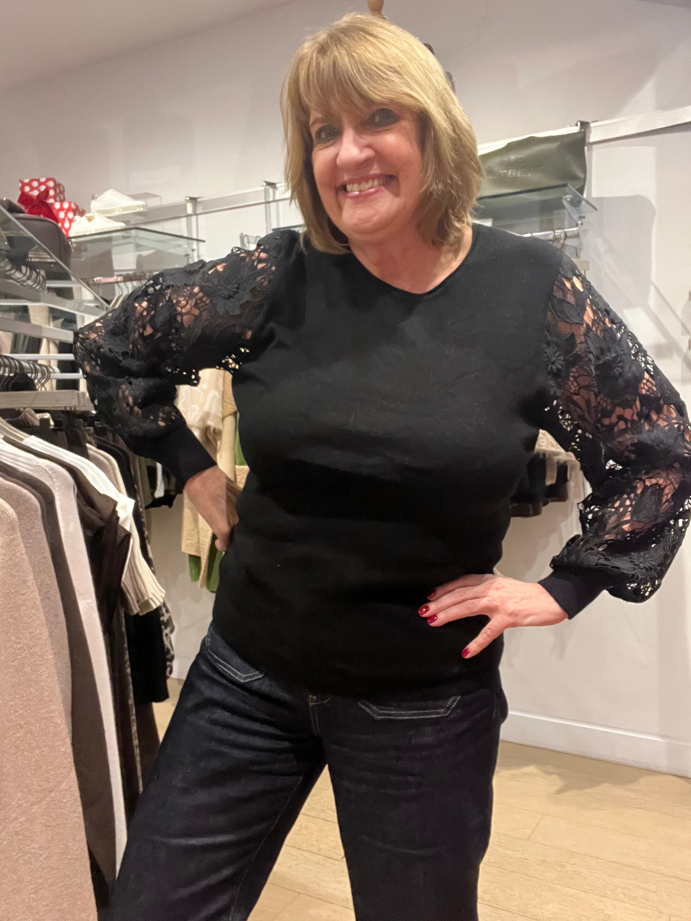 Clara Crochet Sleeve Knit Top