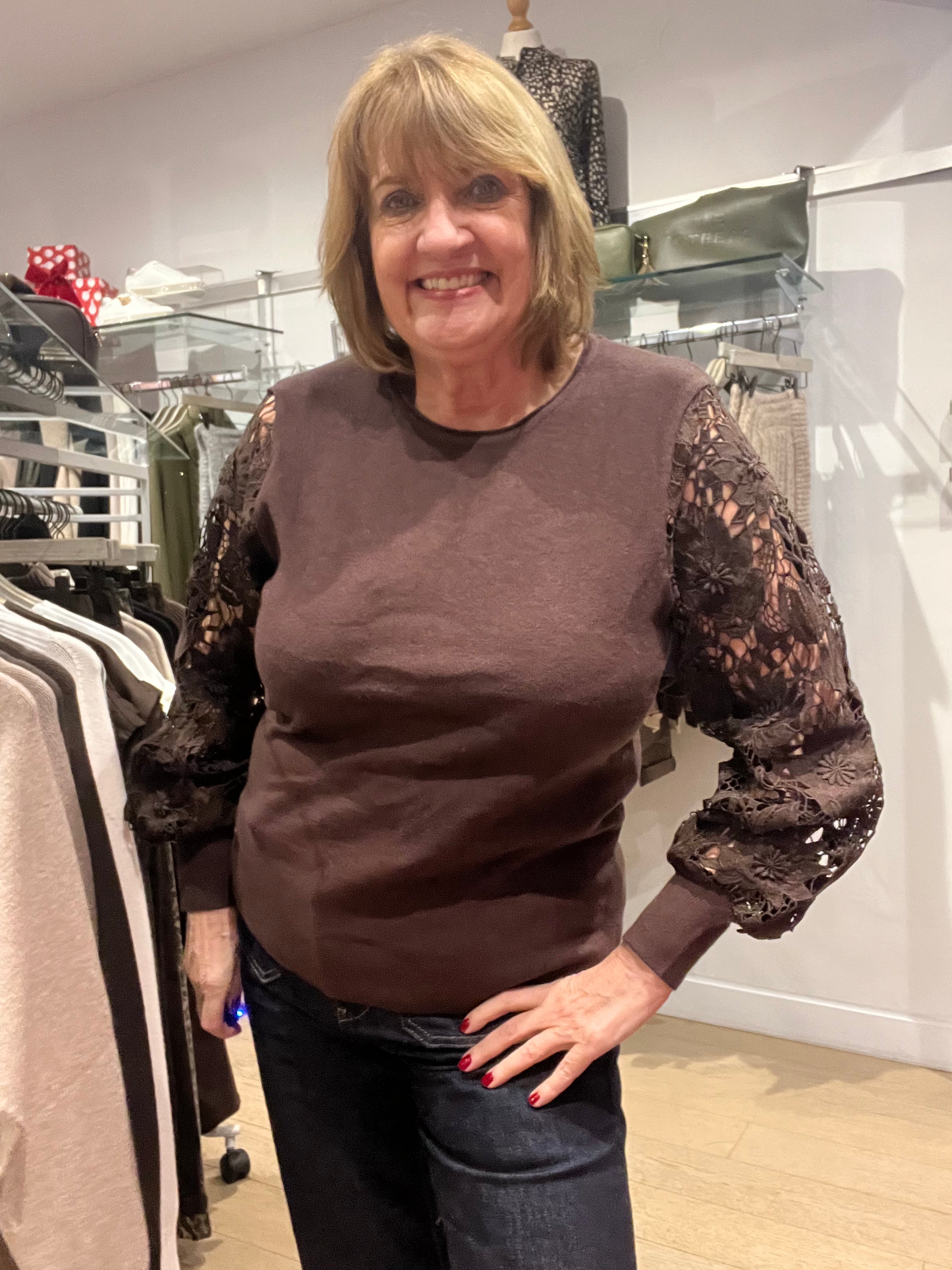 Clara Crochet Sleeve Knit Top