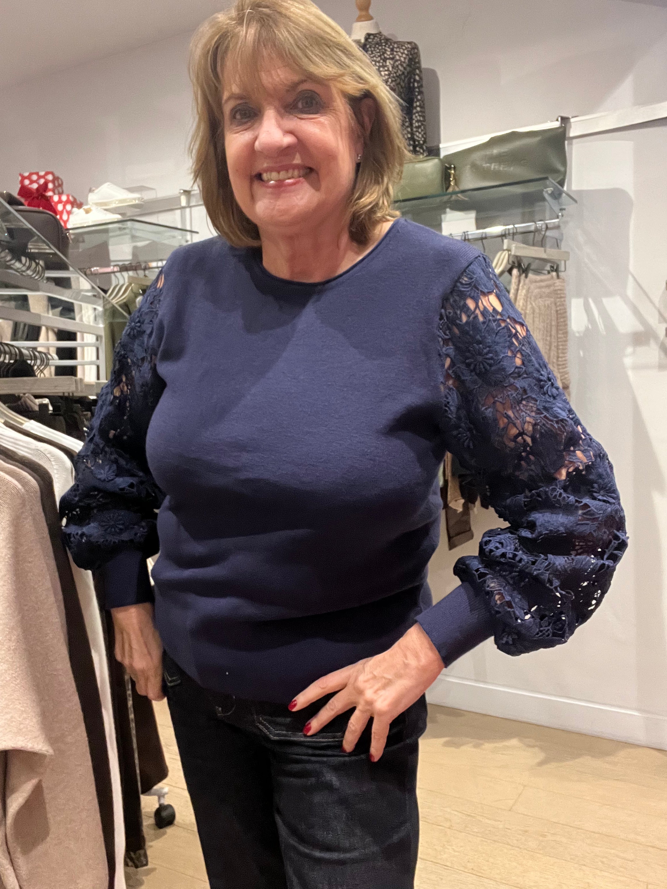 Clara Crochet Sleeve Knit Top