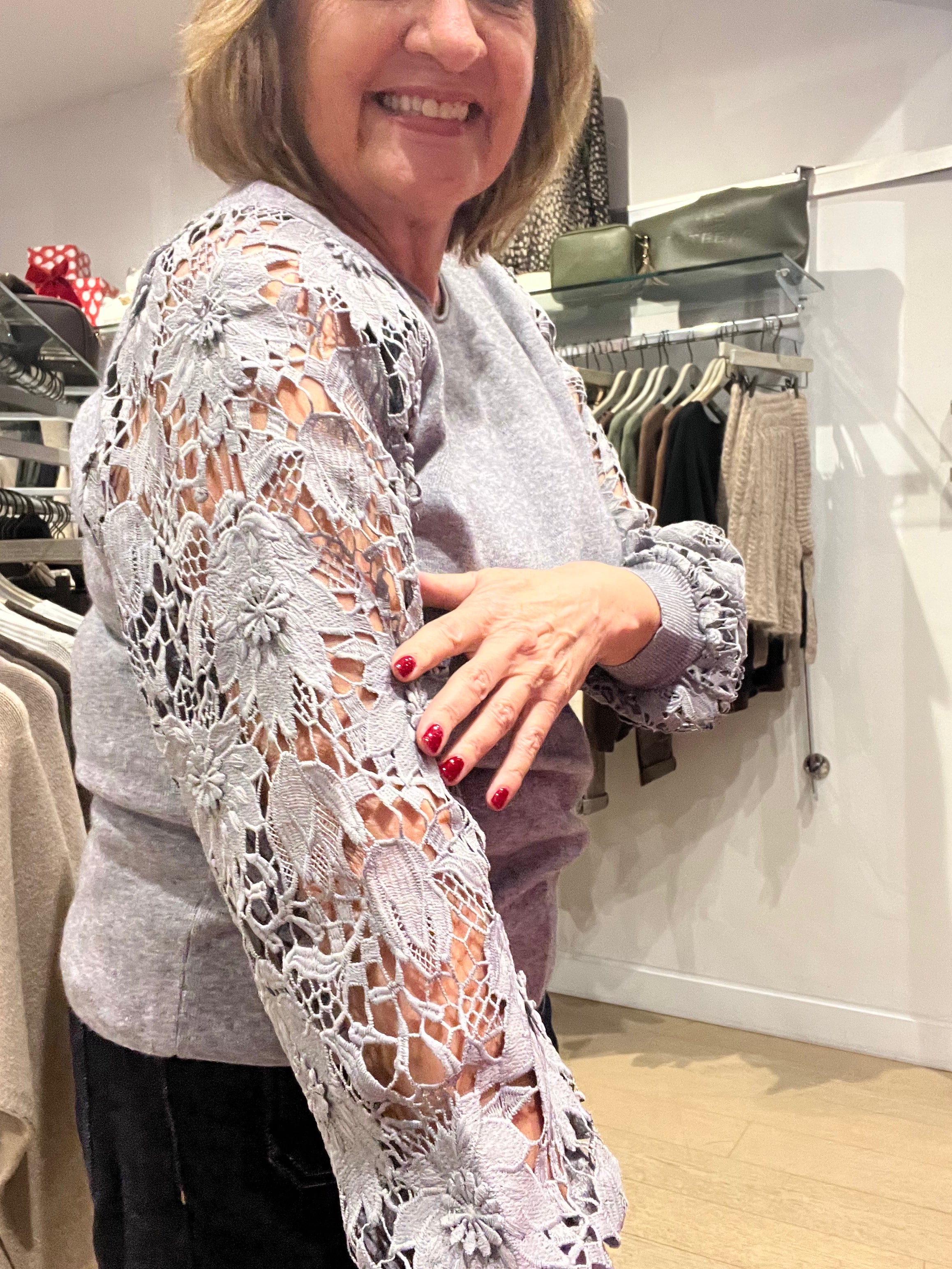 Clara Crochet Sleeve Knit Top