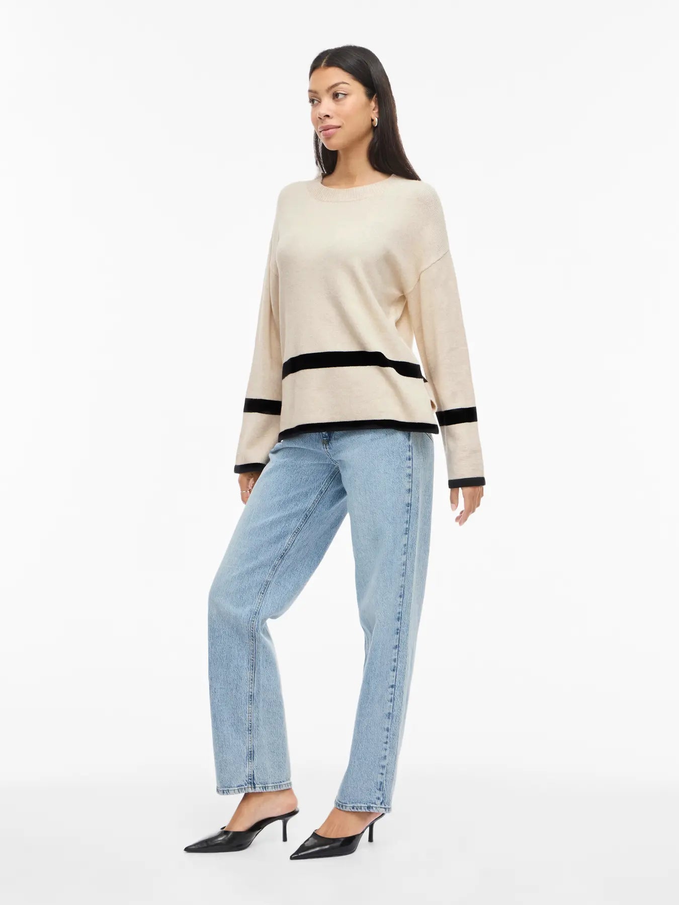 Vila Viril Round Neck Knit top with Contrast Stripes