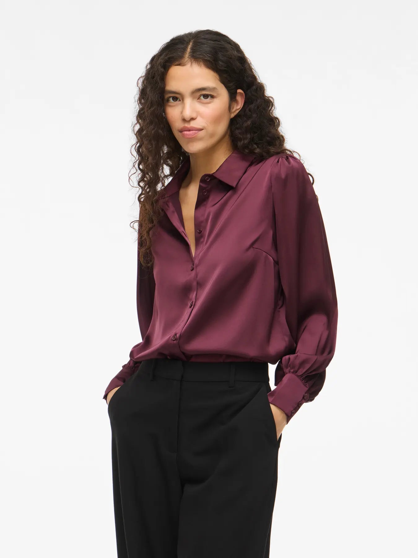 Vila Ravenna Satin Balloon Sleeve Shirt