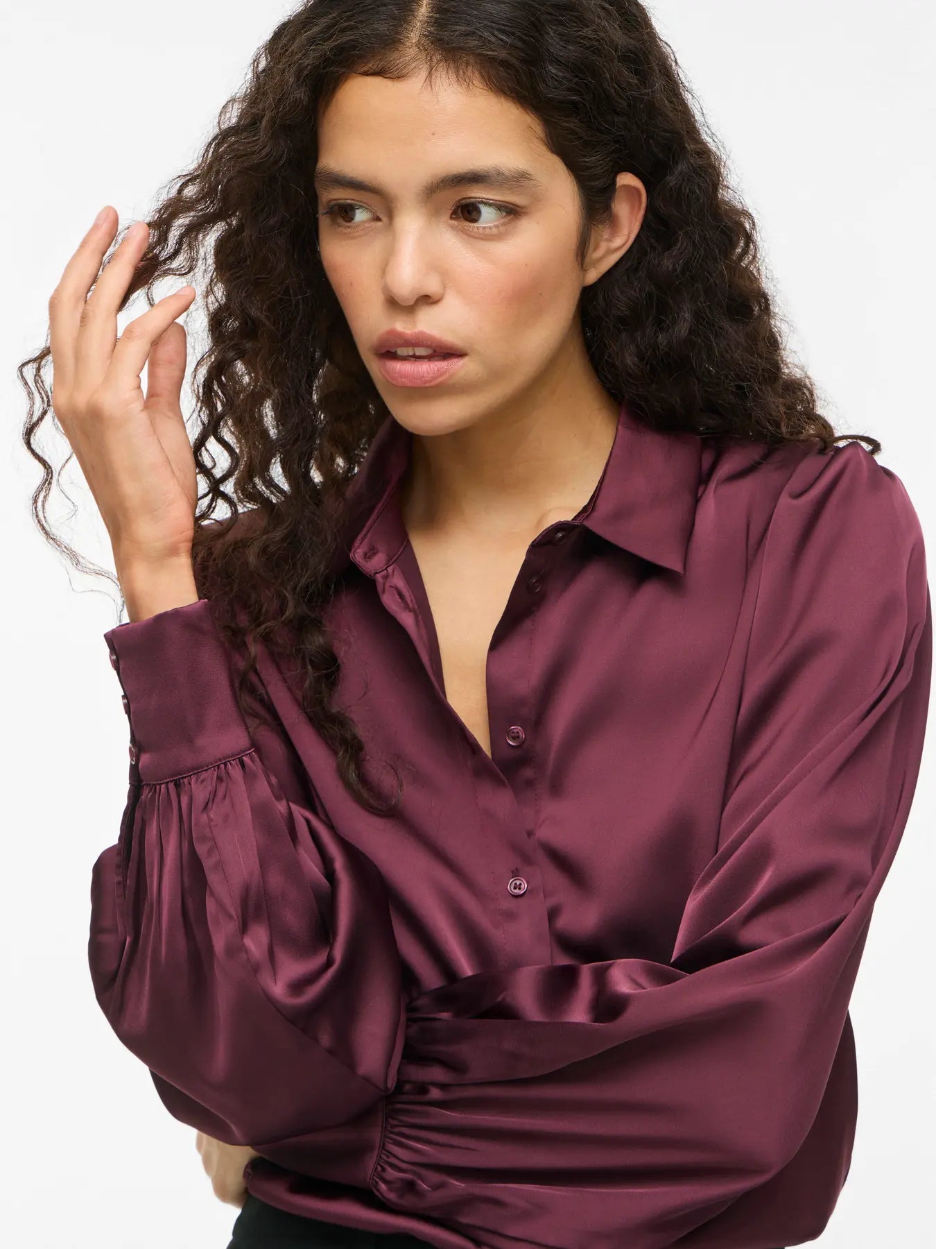 Vila Ravenna Satin Balloon Sleeve Shirt