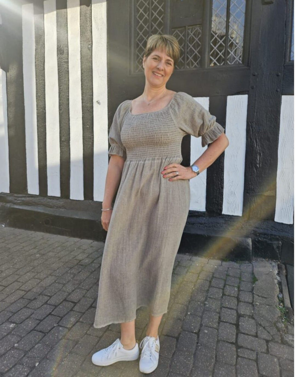 Grace Dress Linen Mix Ruched Detail image 0
