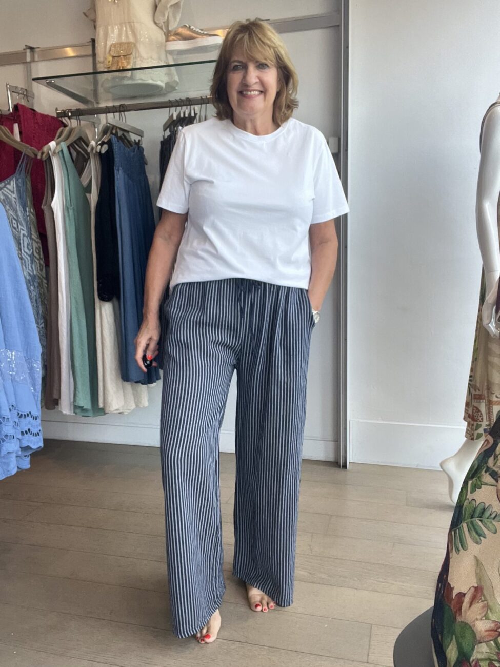 Stripey Easy Pants with Elasticated Waist image 1