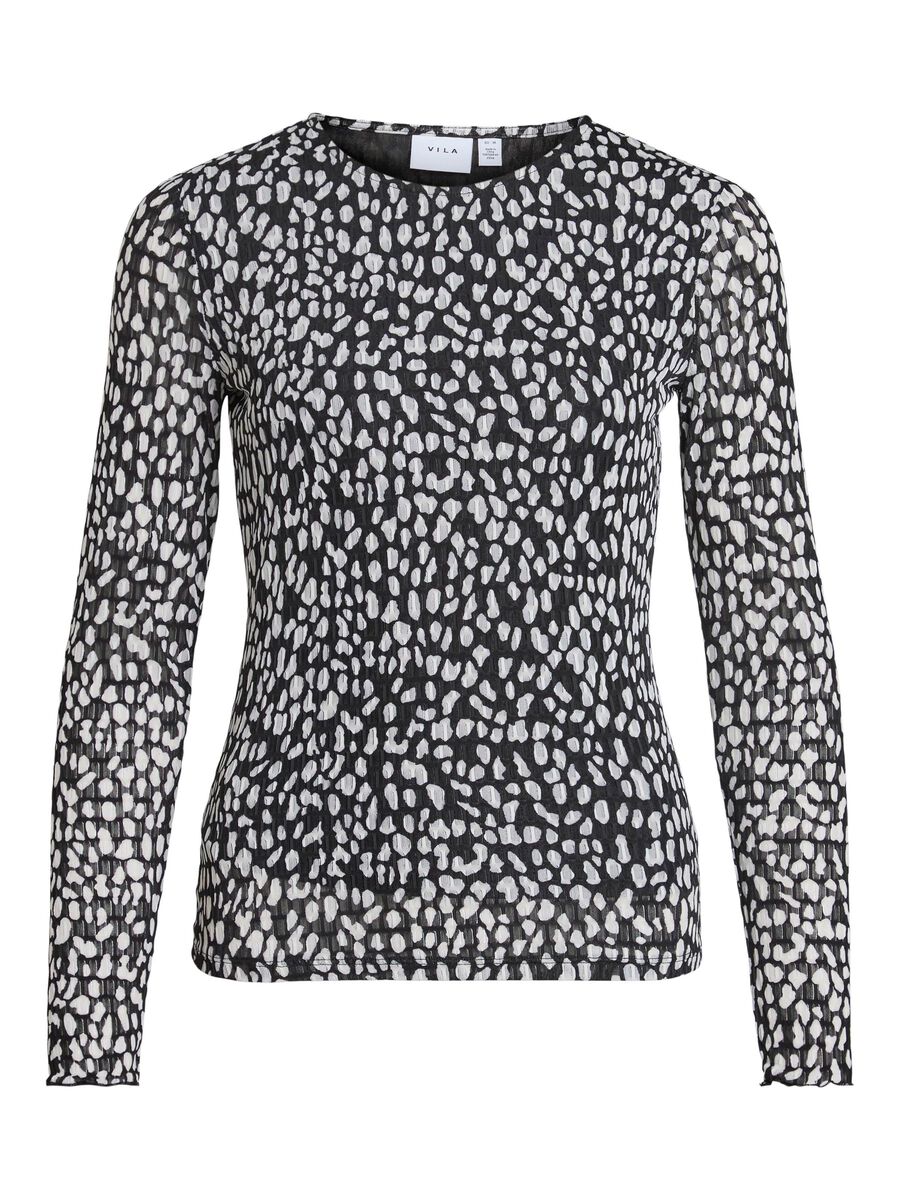 Vila Vilarine Jersey Dotty Top - BLACK/ WHITE, M image