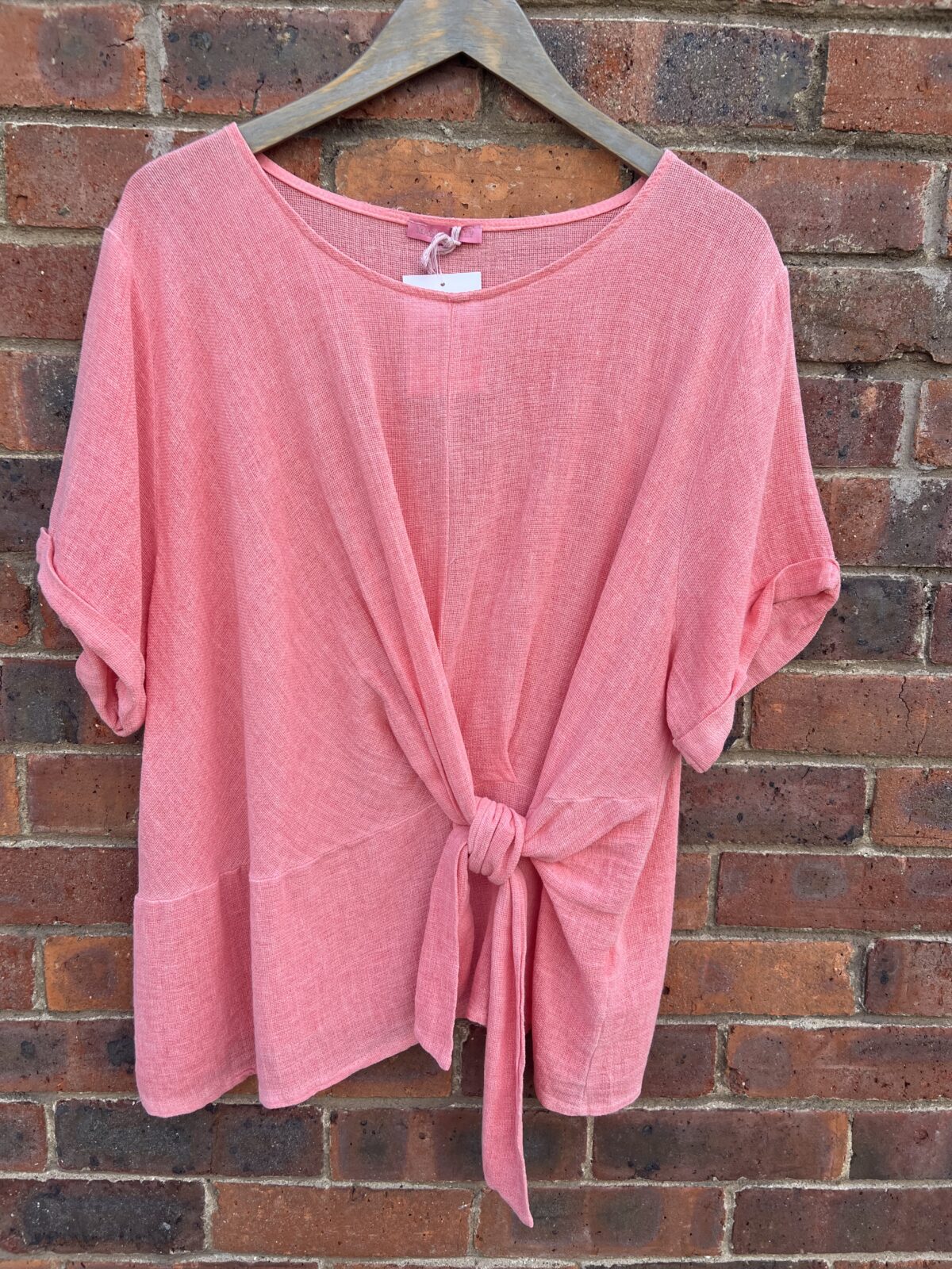 Linen Mix Top with Ruched Detail and 3/4 Sleeves image 9