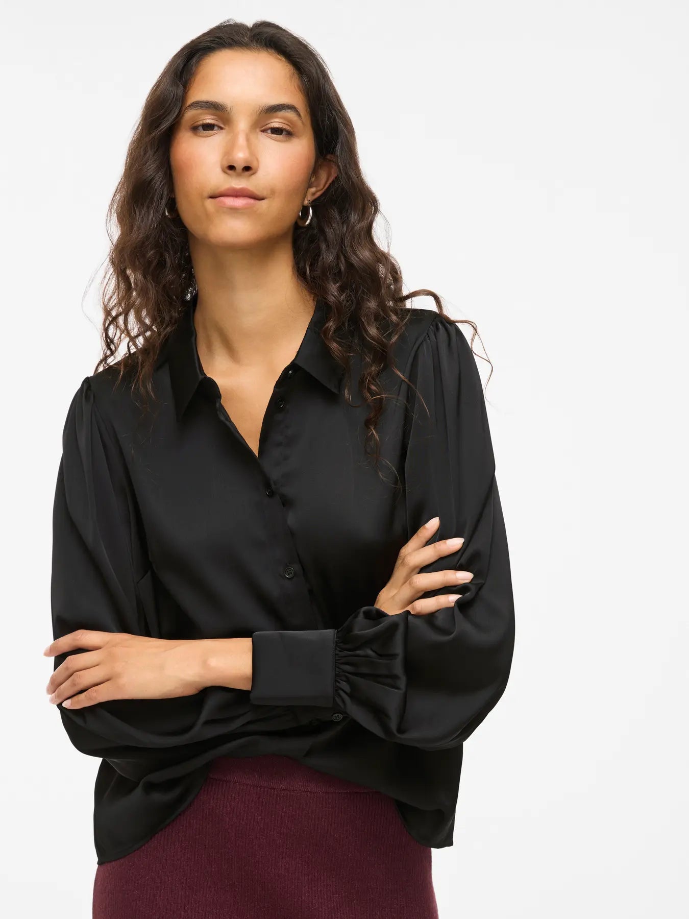Vila Ravenna Satin Balloon Sleeve Shirt
