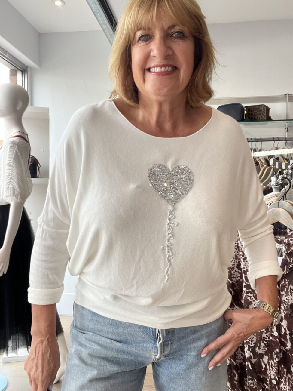 Bestselling Balloon Heart Light Knit Top - Cream, ONESIZE image