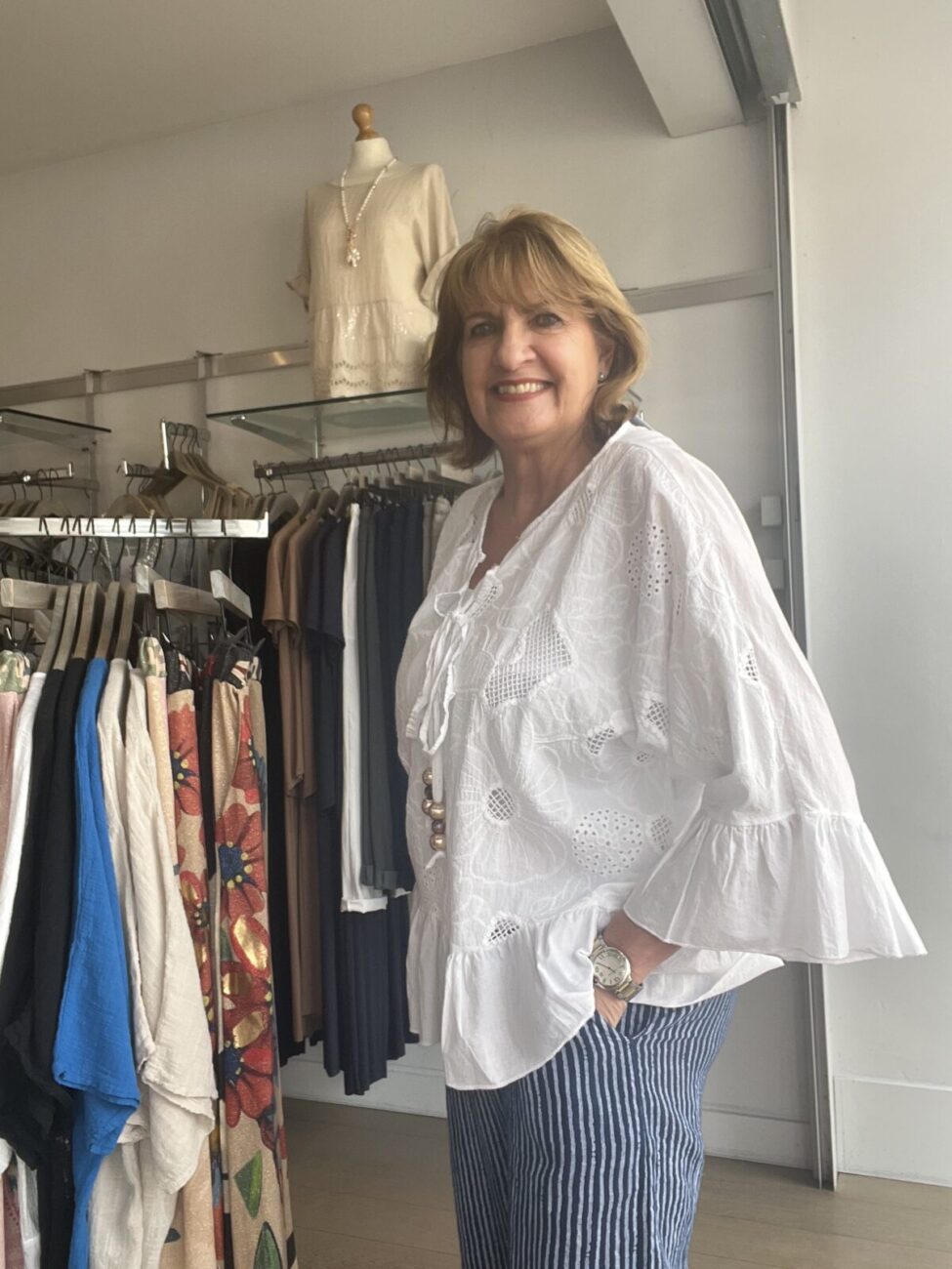 Embroidered Anglais 3/4 Sleeve Top with Ties and Beads image 5