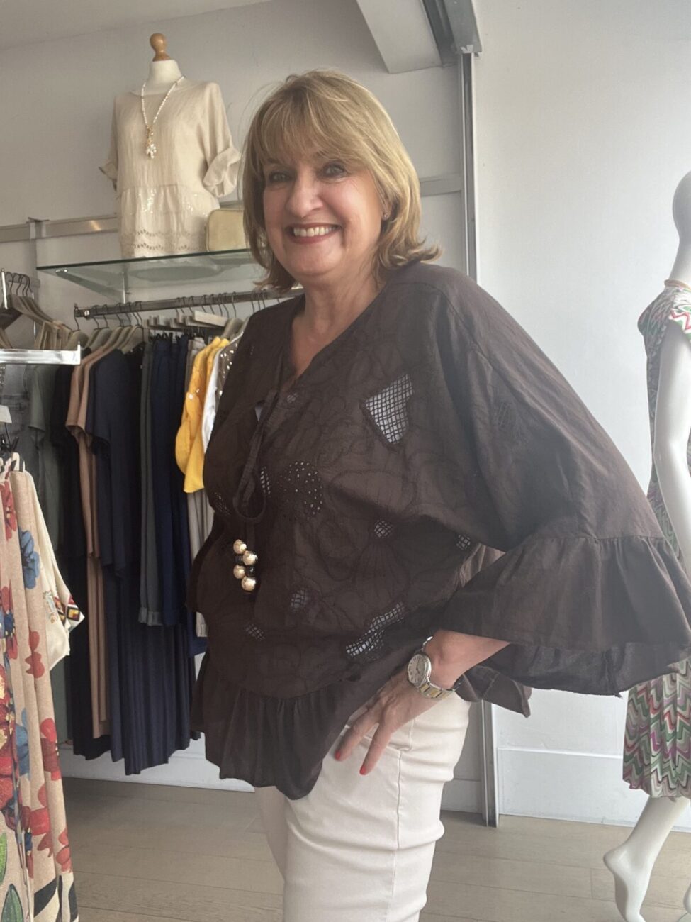 Embroidered Anglais 3/4 Sleeve Top with Ties and Beads image 7
