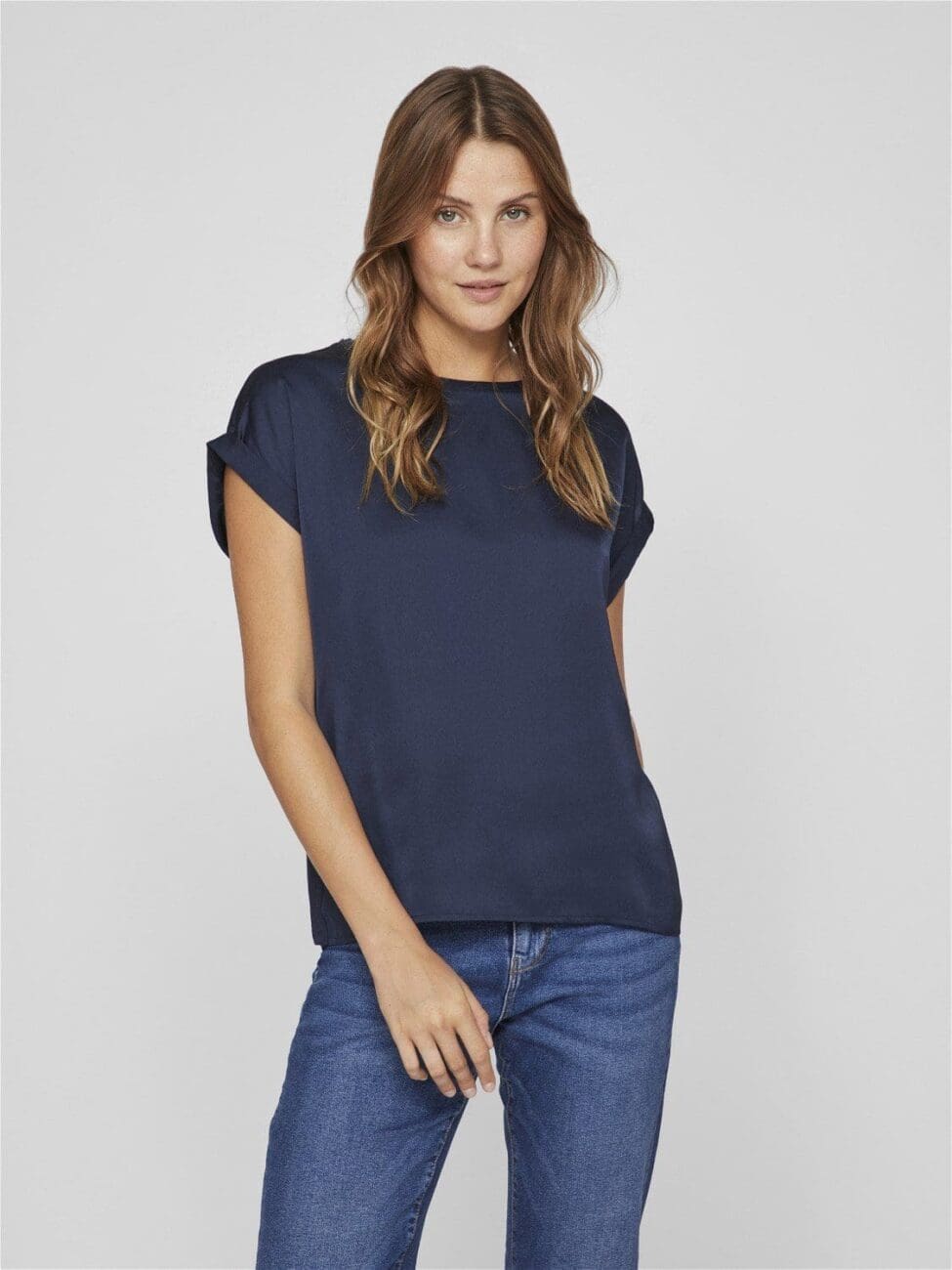 Vila Viellette SS Satin Top - navy-blazernavy, 42/14 image