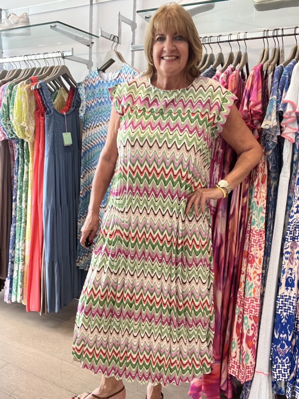 Geometric Pleated Print Dress - Green, ONESIZE image