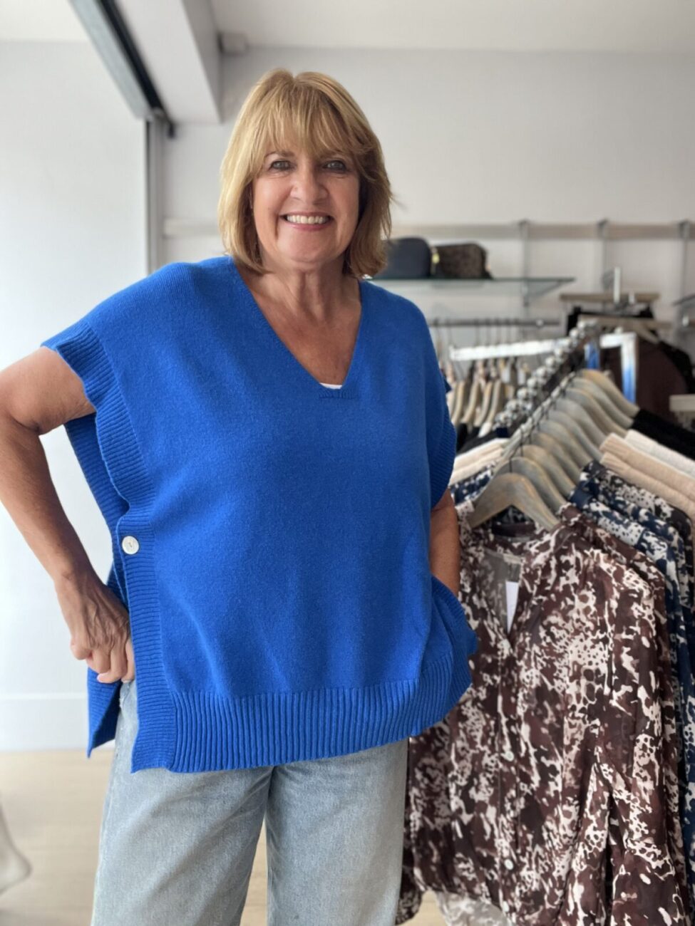 Chrissie Side Button Knit Vest Top - ROYAL, ONESIZE image
