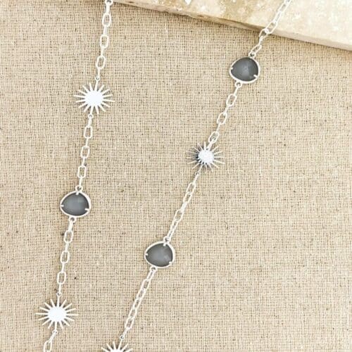 Envy Long Silver & pale grey starburst necklace