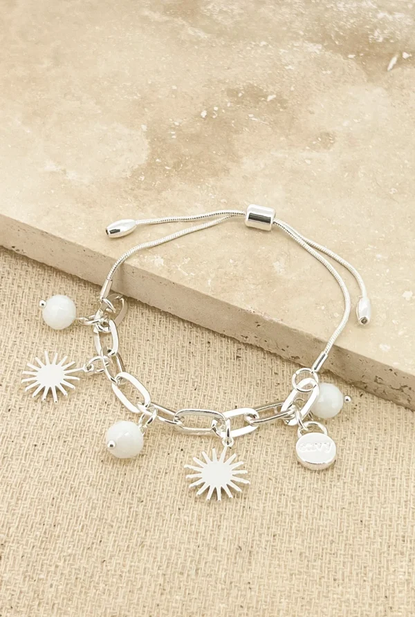 Envy Silver Starburst and Pearl Charm adjustable Bracelet