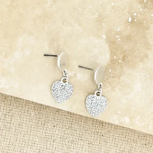 Envy Silver small Diamante Heart Earring with coin stud