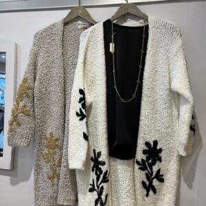 Soft Longer Boucle Cardy with Embroidered Flower Motif